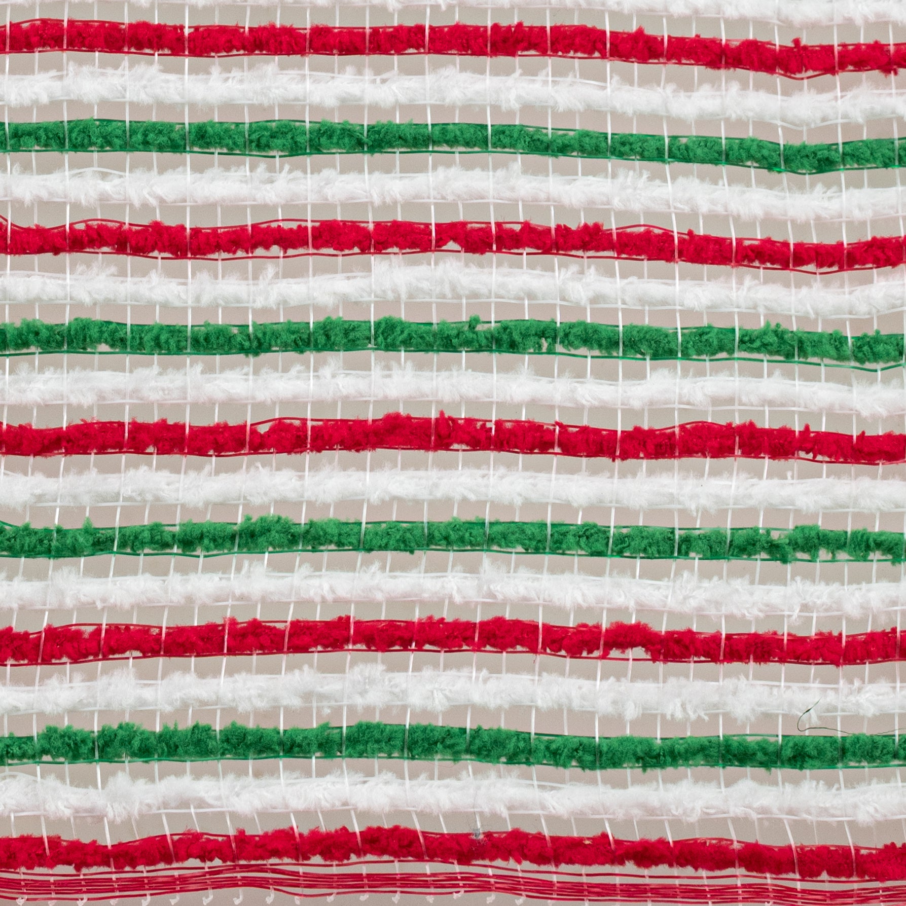 10" All Snow Fuzz Mesh: Red, Green & White Stripes (10 Yards)