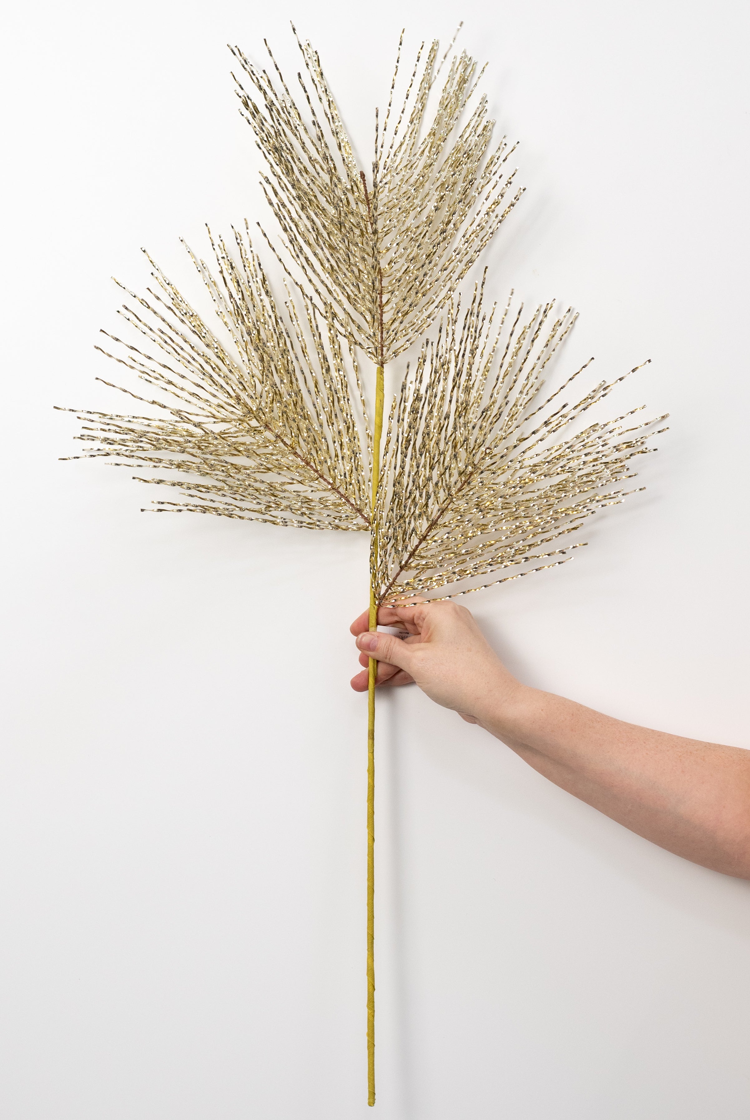 32" Twisted Tinsel Grass Spray: Champagne Gold