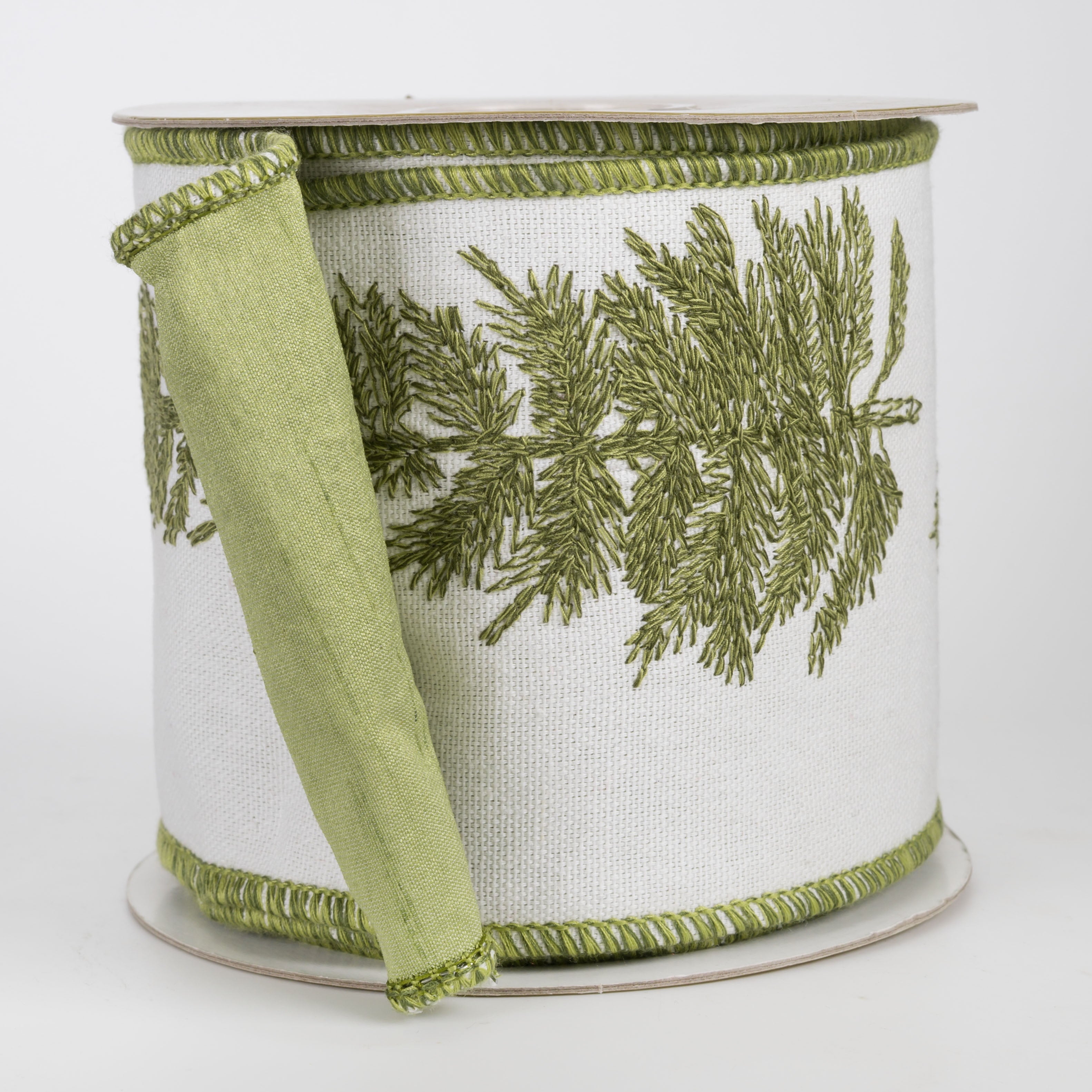 4" Designer Embroidered Canvas Christmas Trees Ribbon (5 Yards)