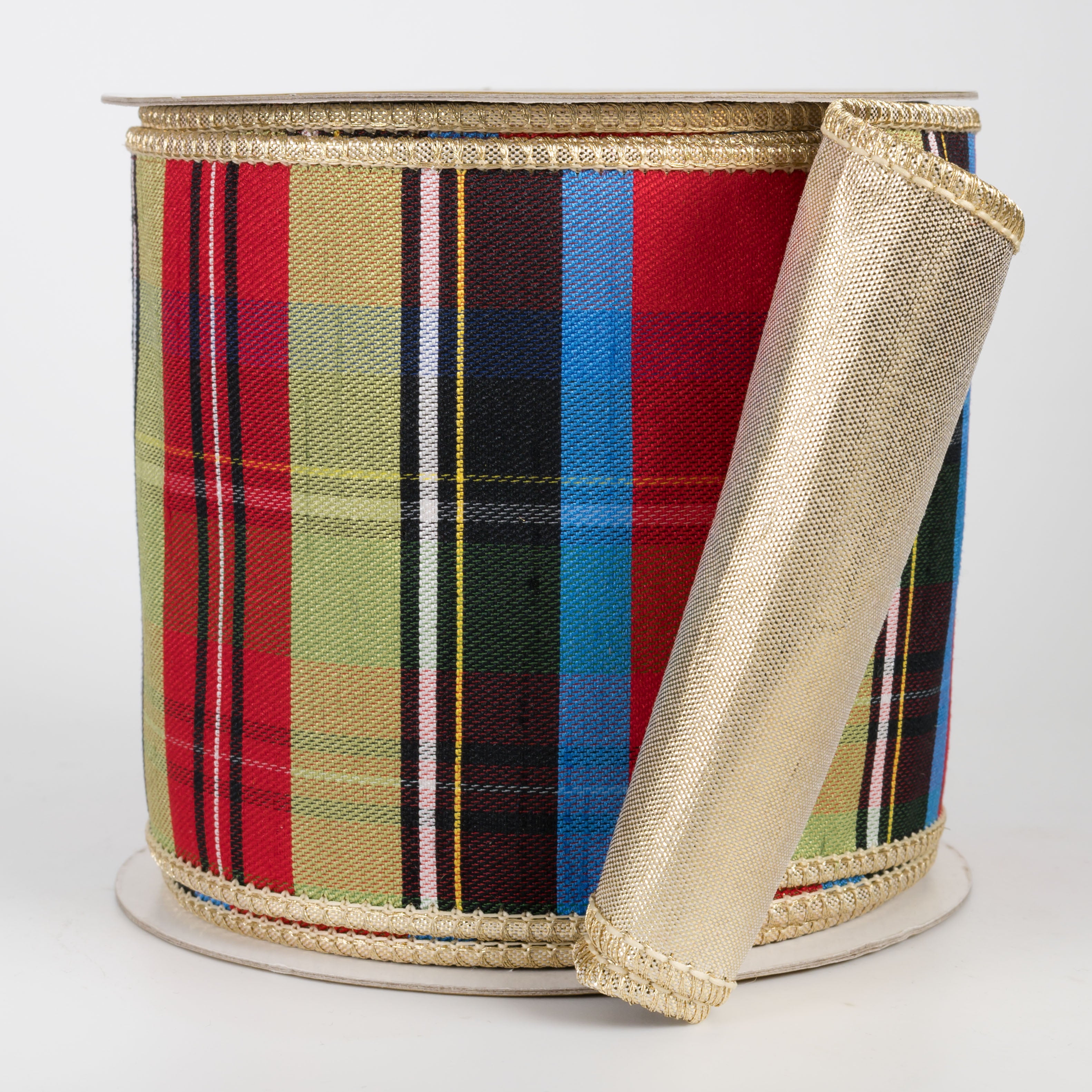 4" Designer Double Sided Dupioni Plaid Ribbon: Multicolor (10 Yards)