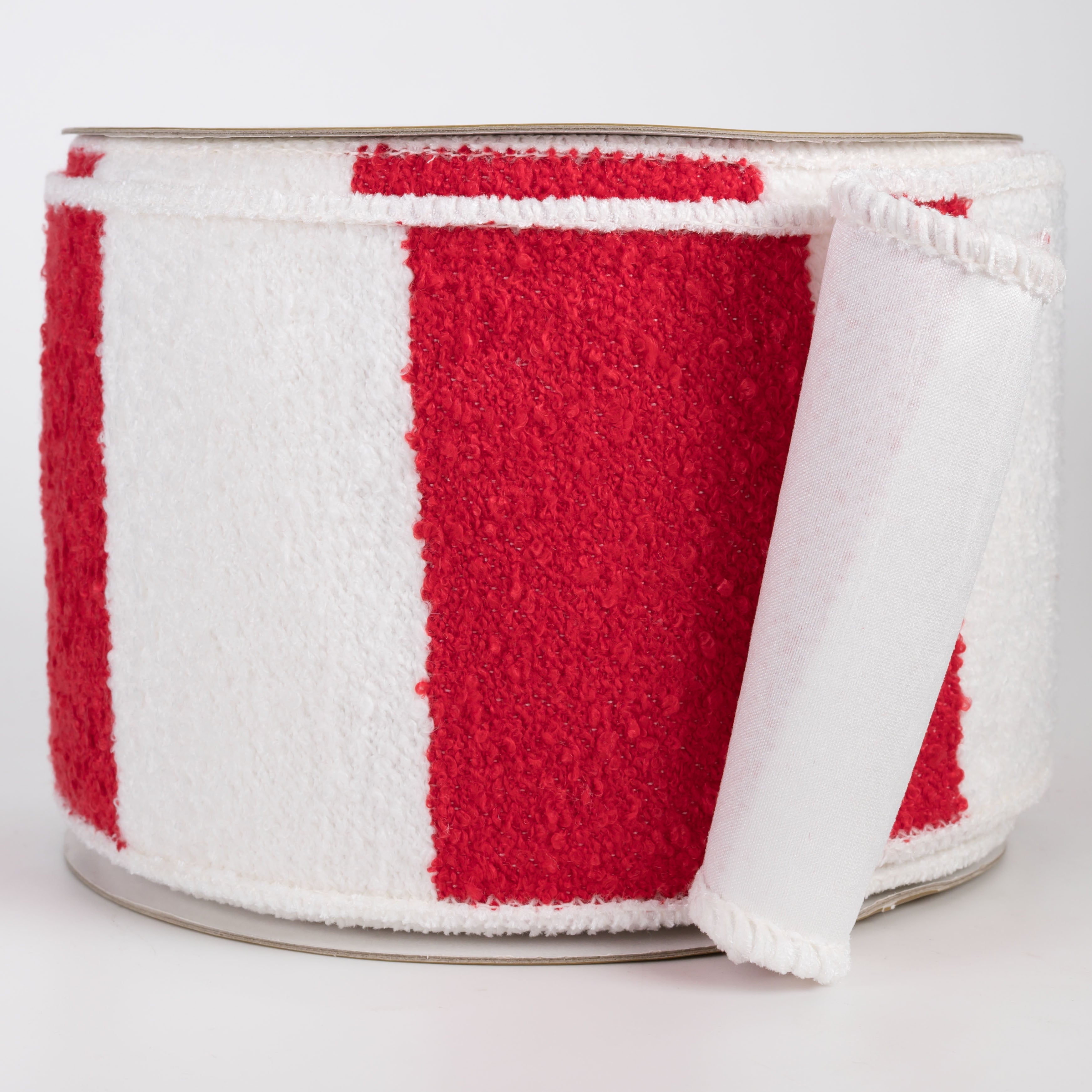 4" Designer Terry Cloth Stripe Ribbon: Red & White (10 Yards)