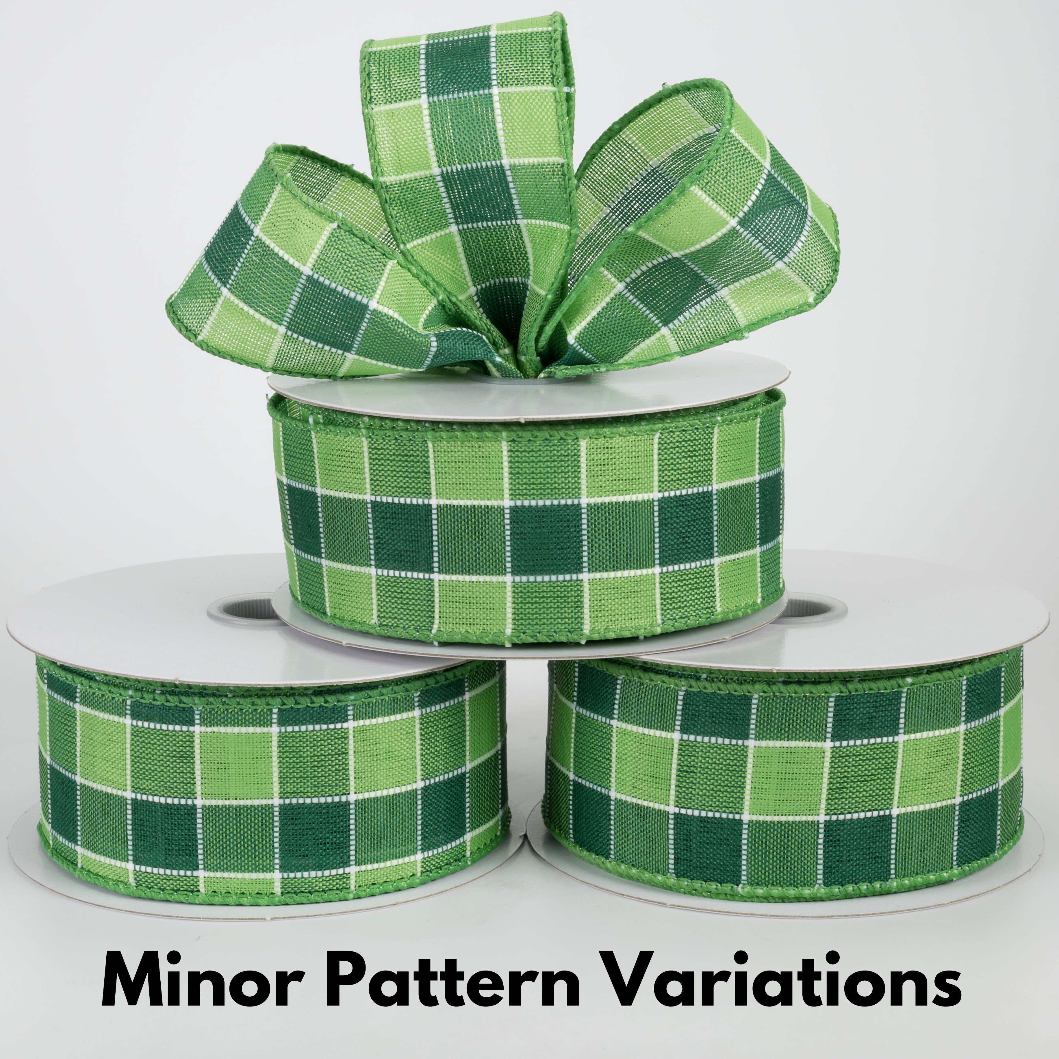 1.5" Lime & Emerald Plaid Checks Ribbon (10 Yards)