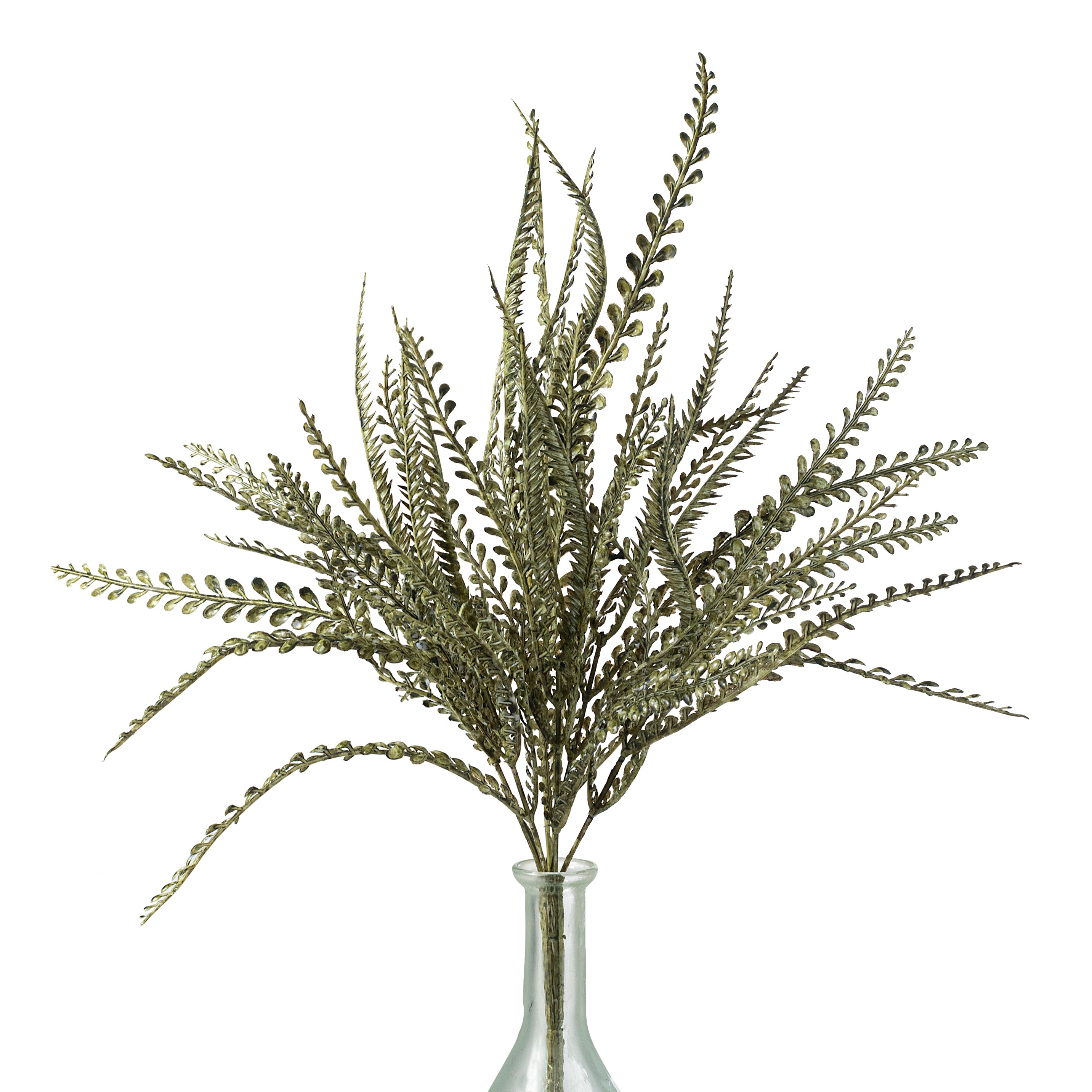 17" Button Sword Fern Bush: White Wash Moss Green