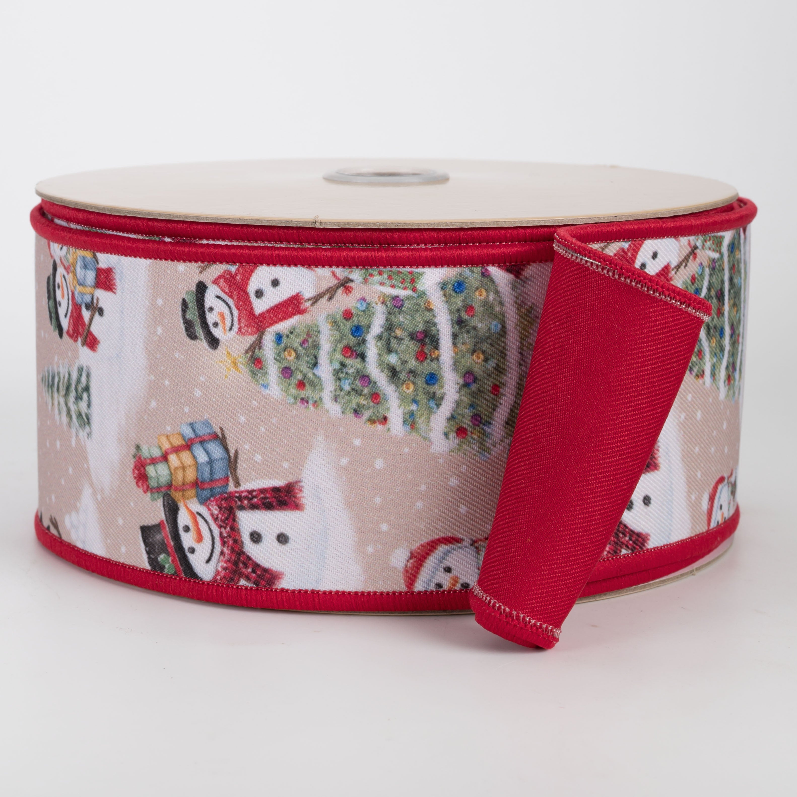 2.5" Double Sided Fused Frolicking Snowmen Ribbon: Red (10 Yards)