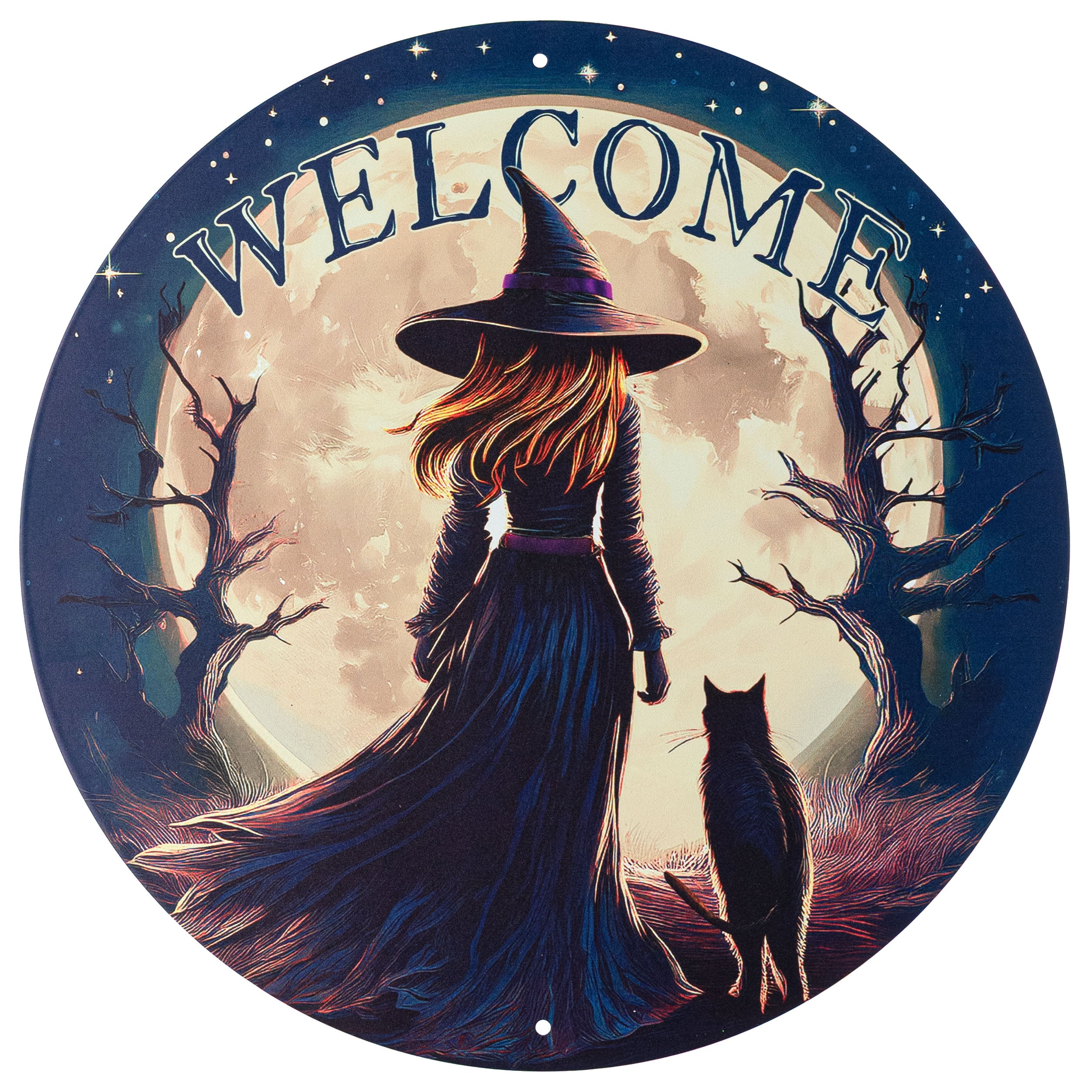 12" Metal Sign: Welcome Witch and Moon