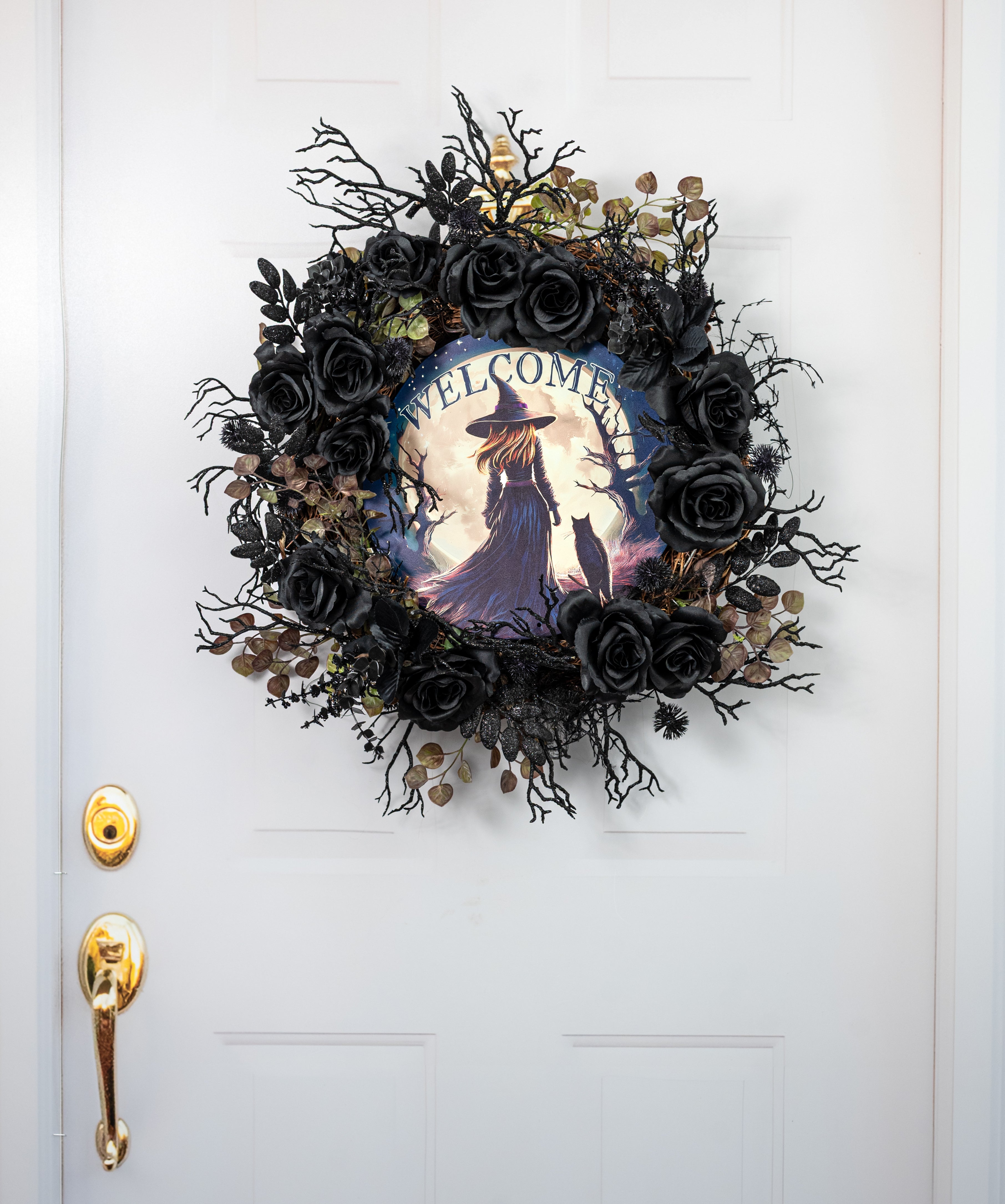 12" Metal Sign: Welcome Witch and Moon
