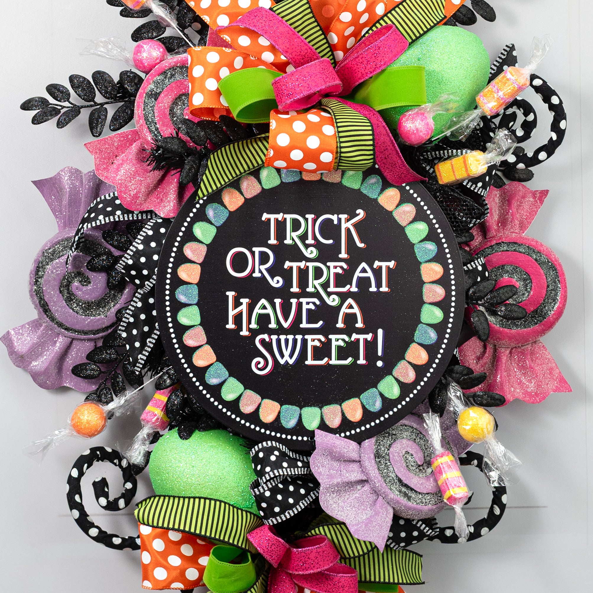 12" Round Metal Sign: Glitter Trick or Treat Have a Sweet Gumdrops