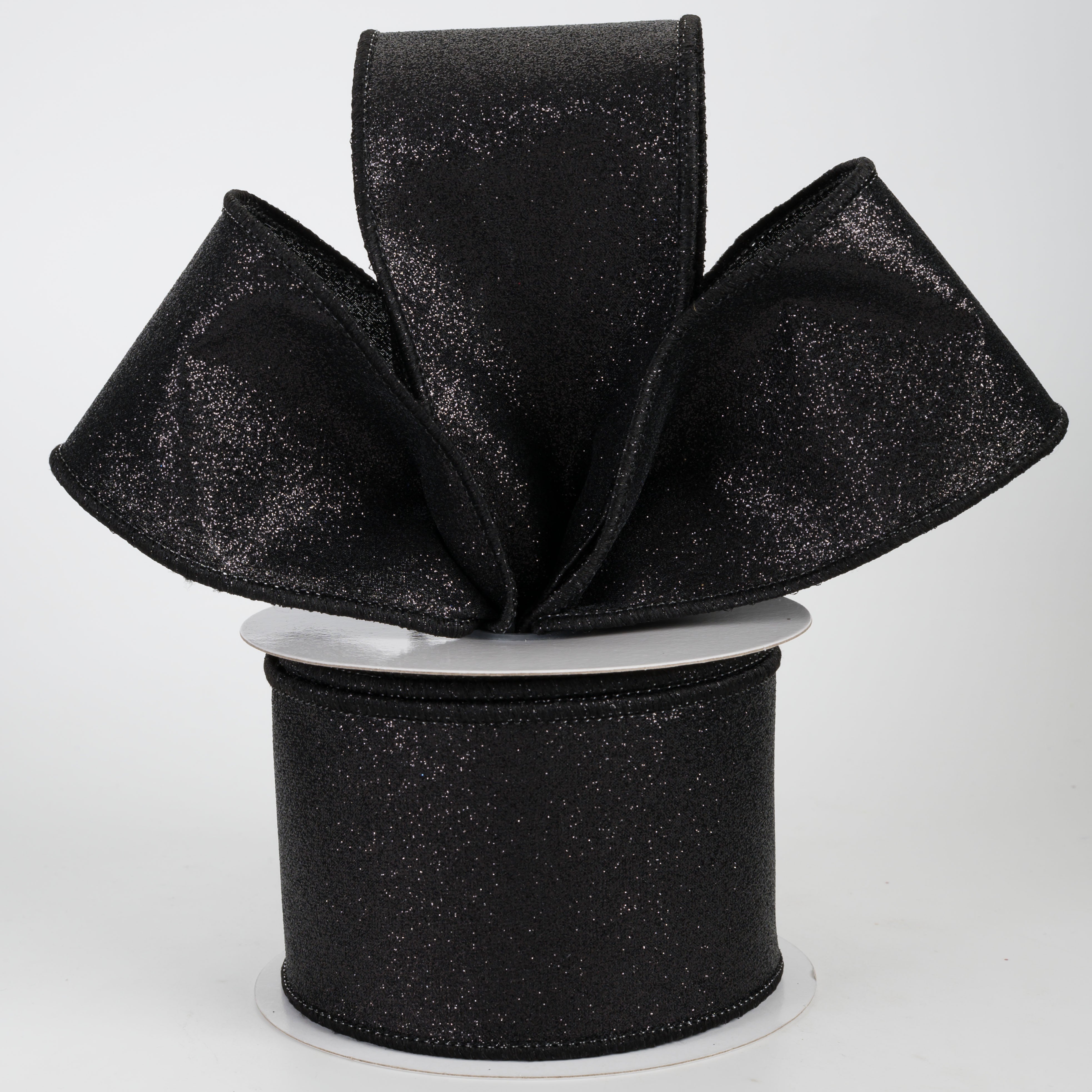 2.5" Shimmer Glitter Ribbon: Black (10 Yards)