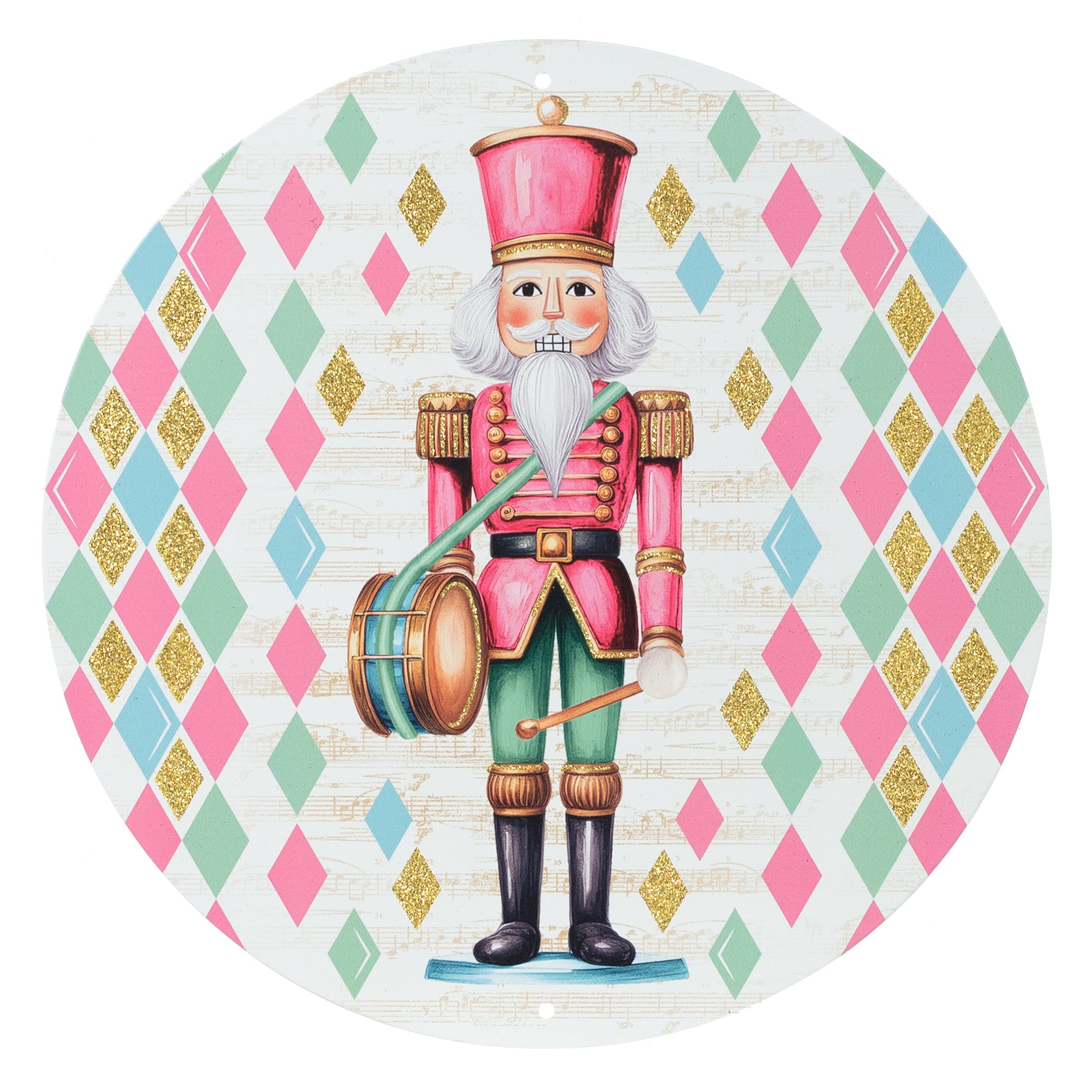 12" Round Metal Sign: Glitter Pastel Nutcracker