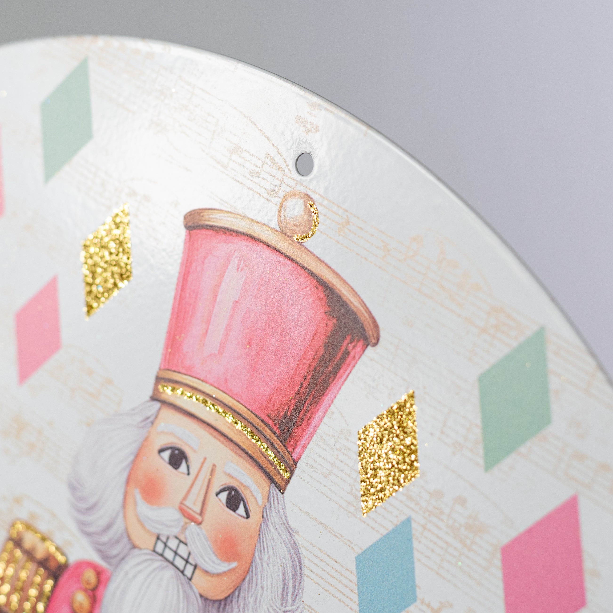 12" Round Metal Sign: Glitter Pastel Nutcracker
