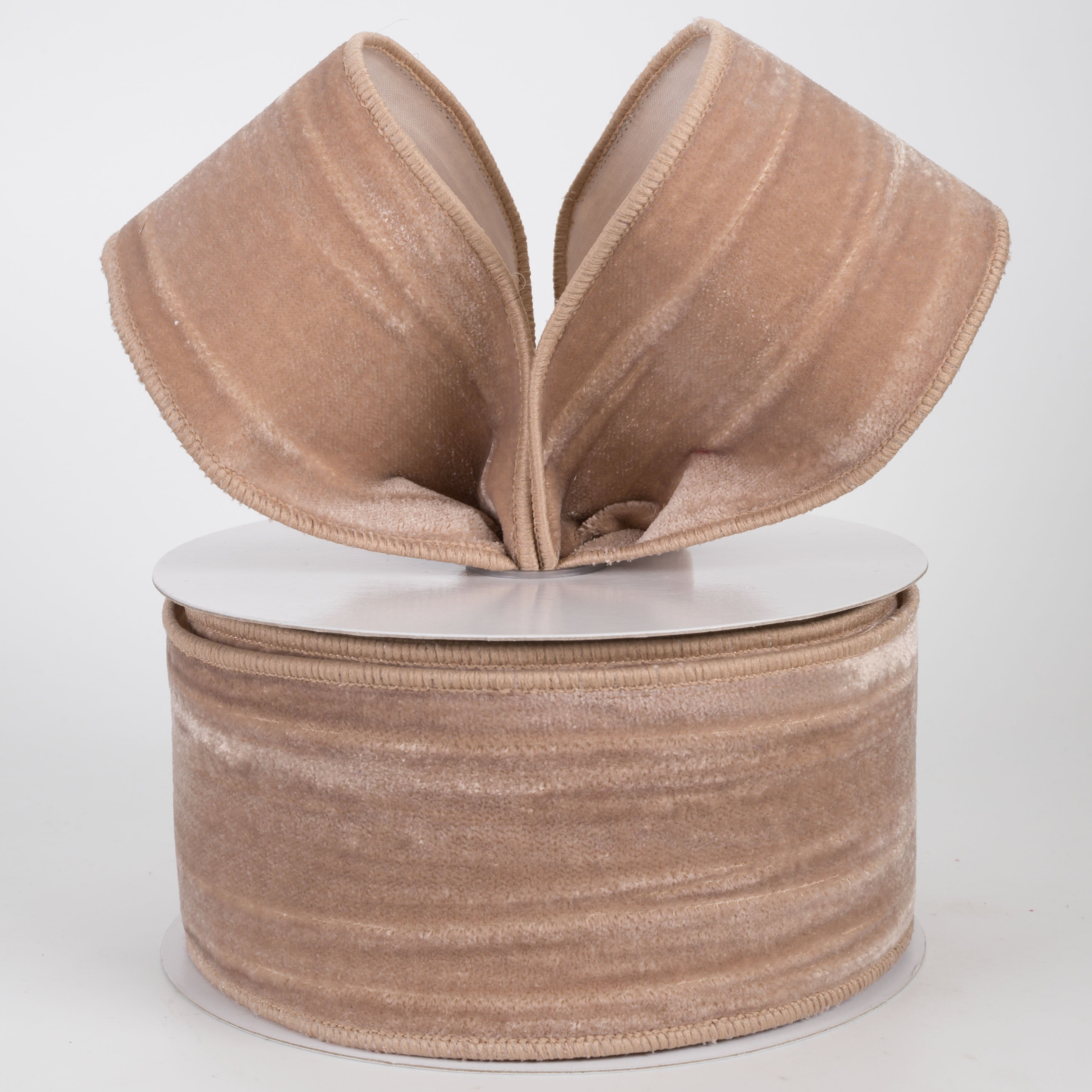2.5" Deluxe Crushed Velvet Wired Ribbon: Taupe Beige (10 Yards)
