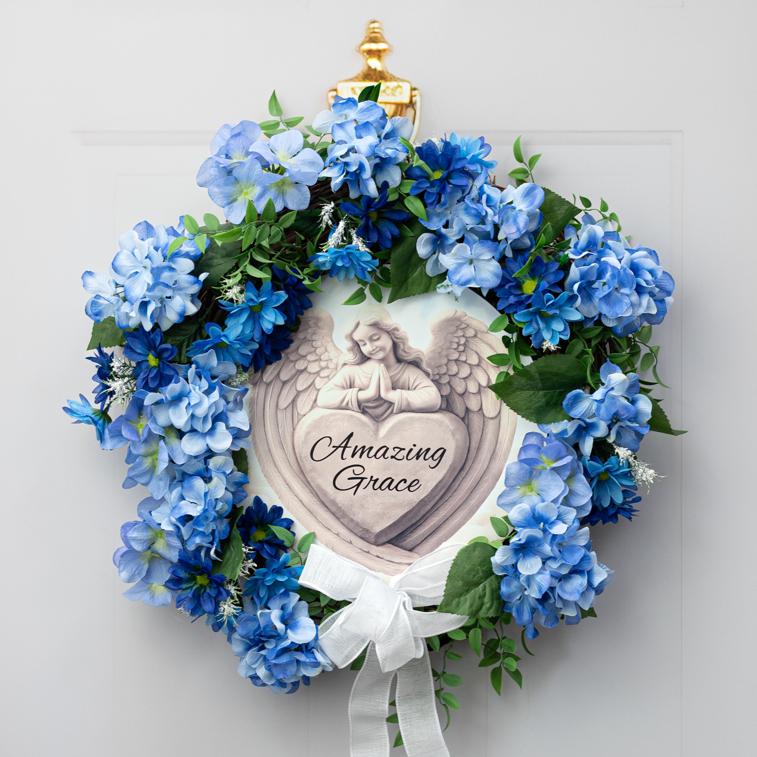 12" Round Metal Sign: Amazing Grace Angel