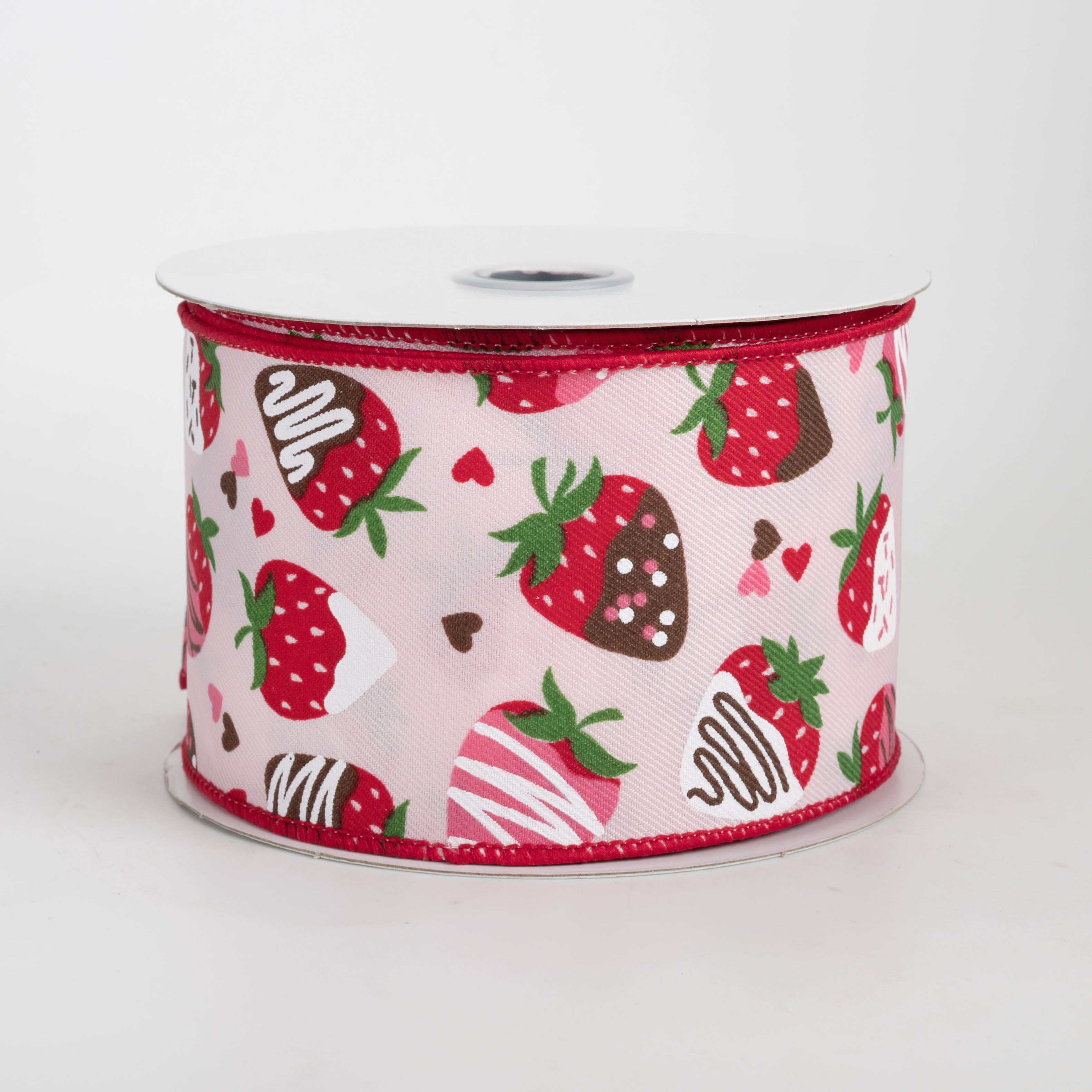 2.5" Chocolate Covered Strawberries Ribbon: Pale Pink (10 Yards)