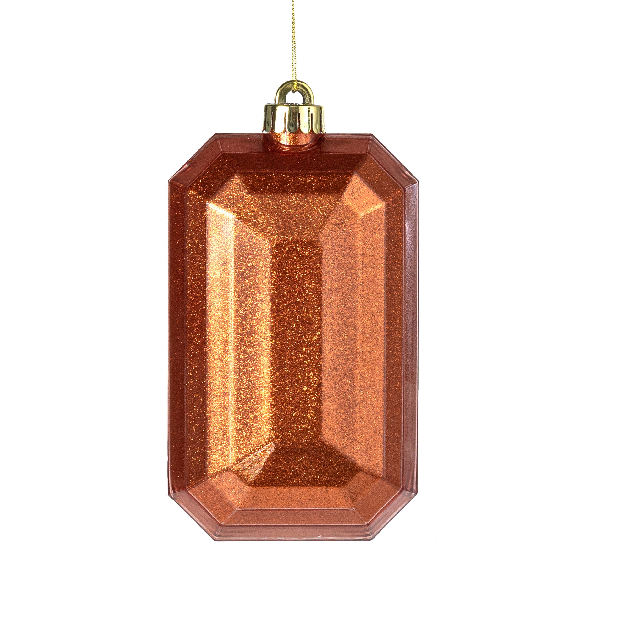 7" Rectangle Gem Ornament: Glitter Inside Copper Orange