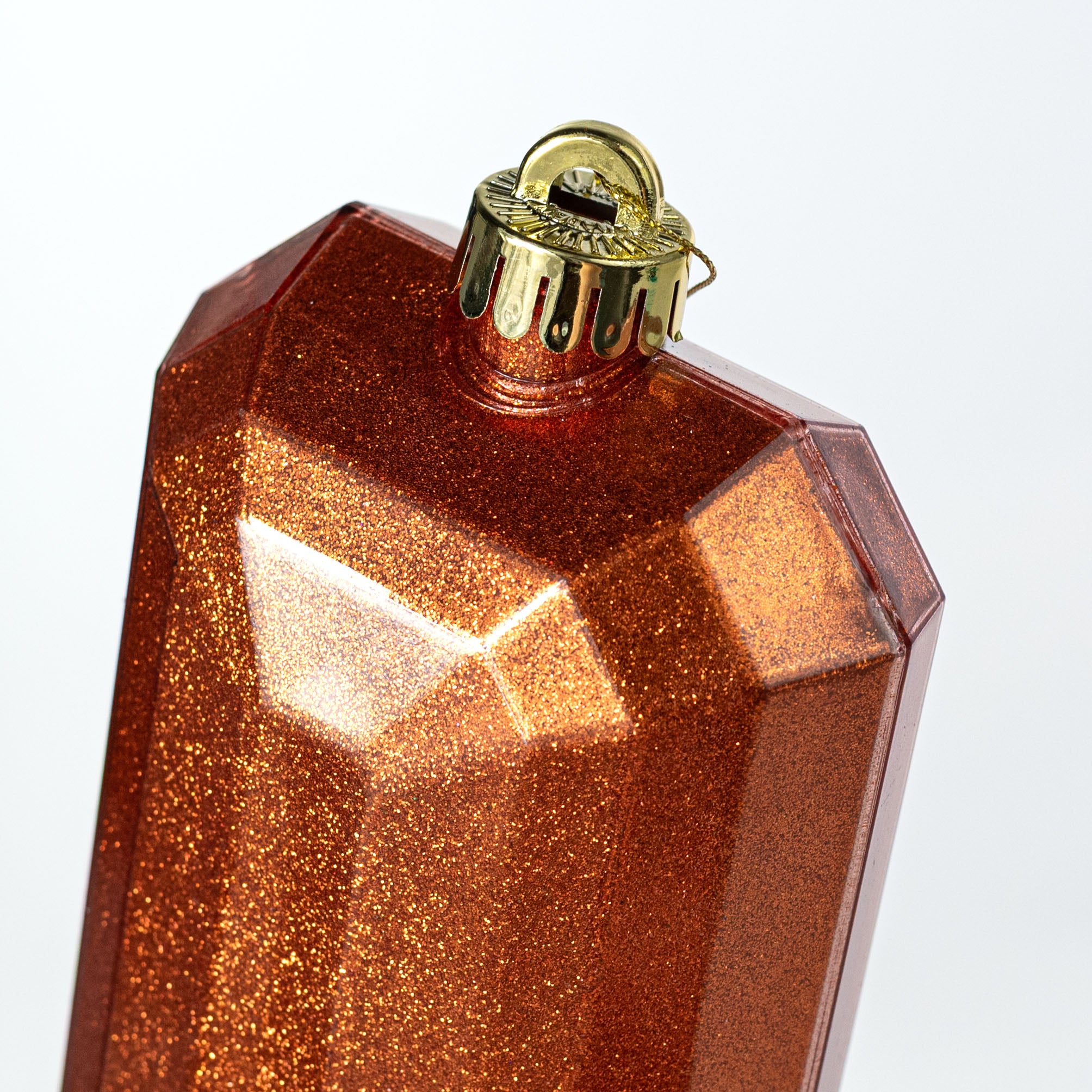 7" Rectangle Gem Ornament: Glitter Inside Copper Orange
