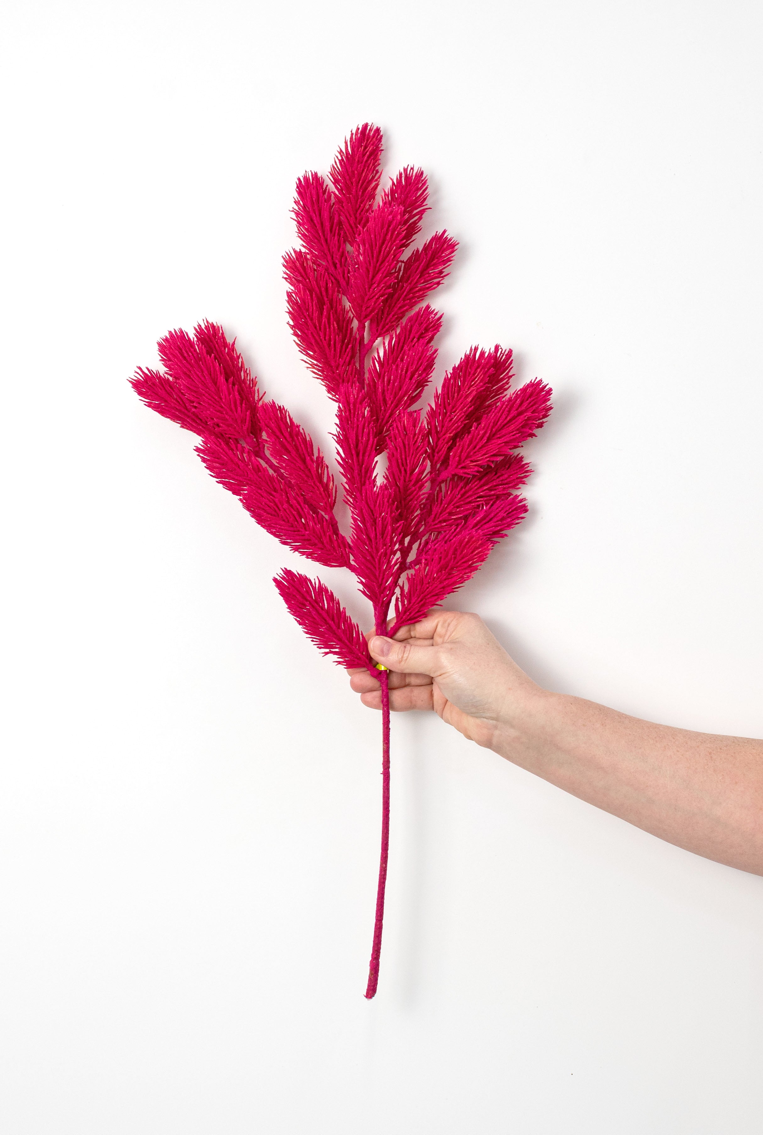 25" Flocked Noble Fir Spray: Hot Pink