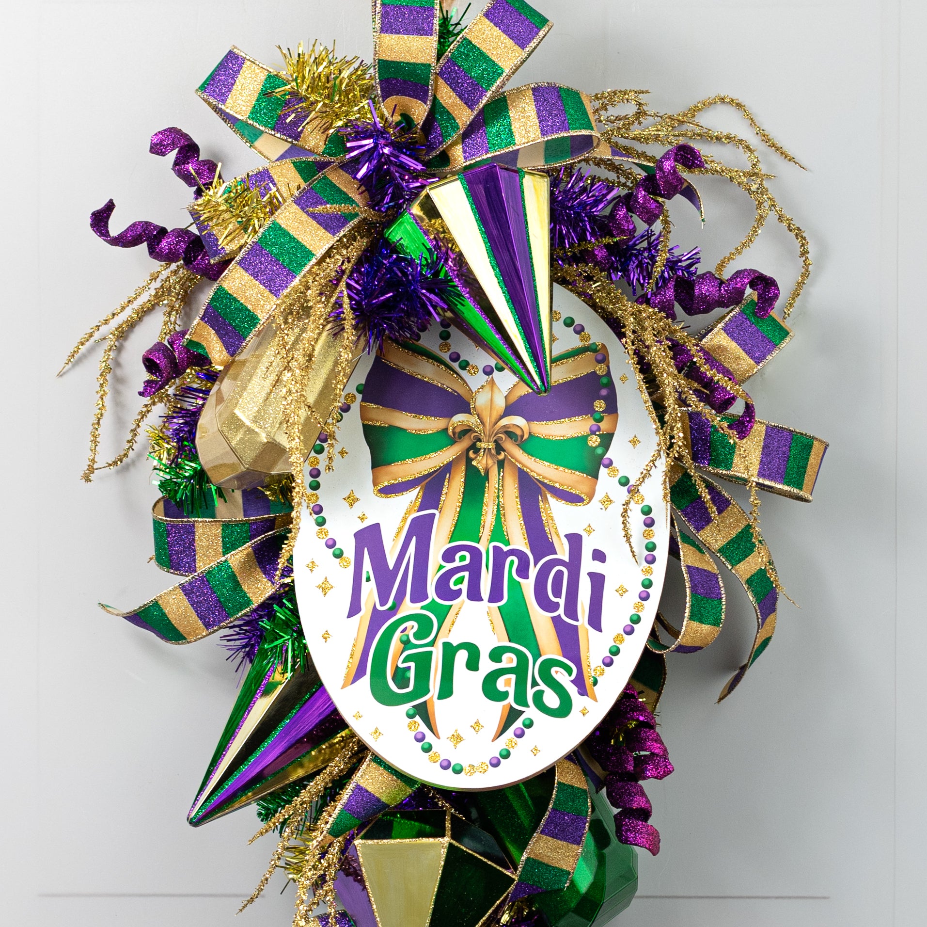13" Oval Wooden Sign: Mardi Gras Bow