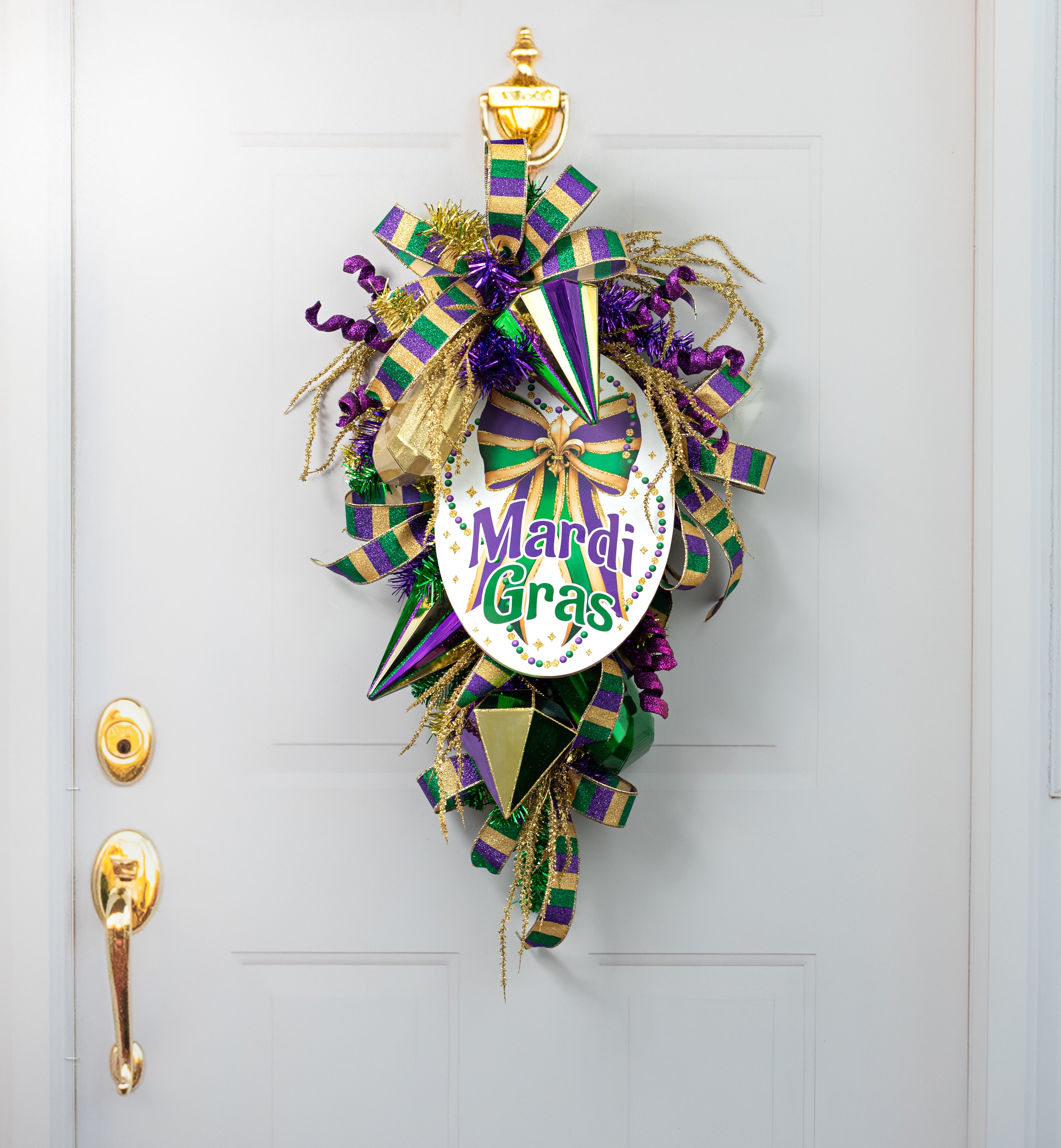 13" Oval Wooden Sign: Mardi Gras Bow