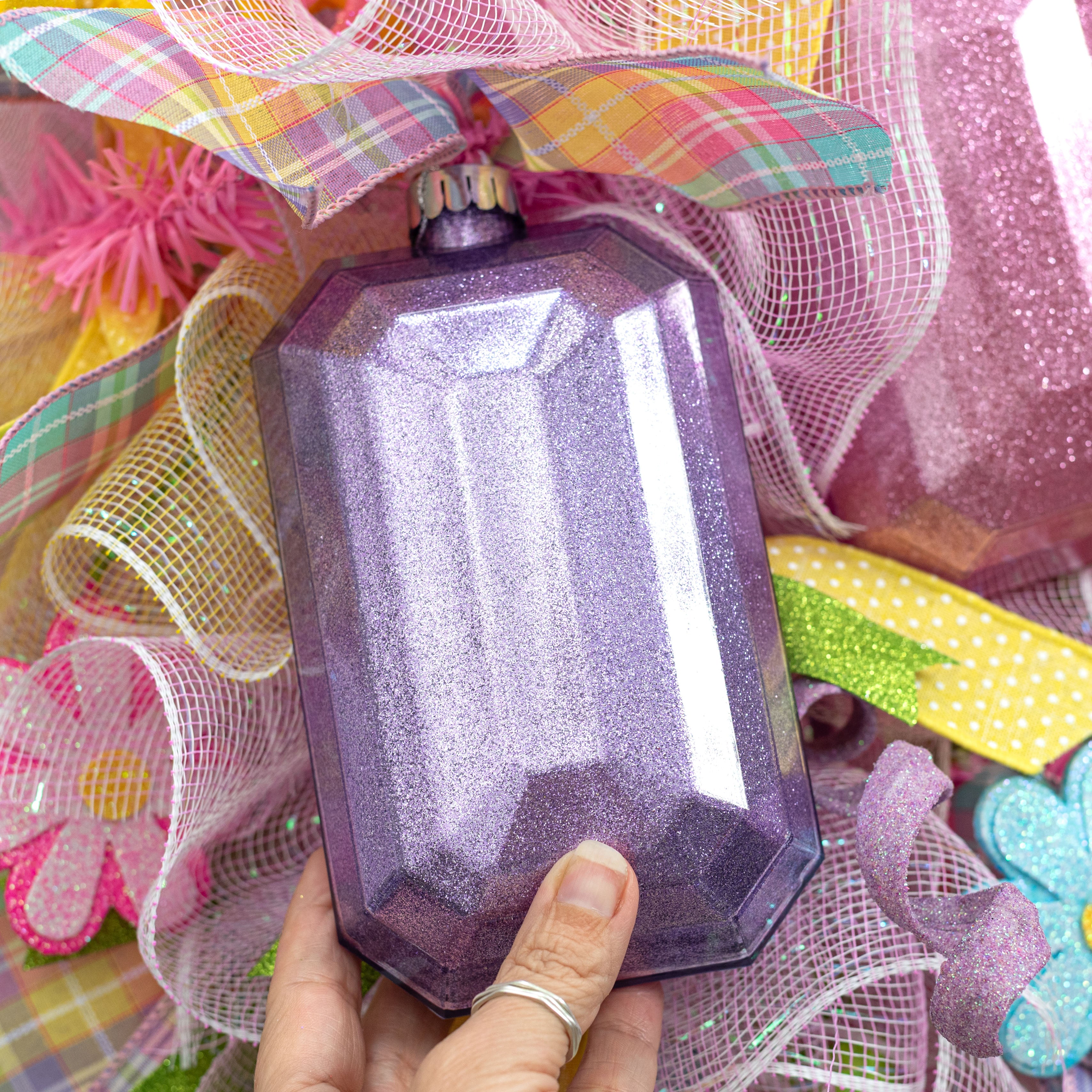 7" Rectangle Gem Ornament: Glitter Inside Lavender