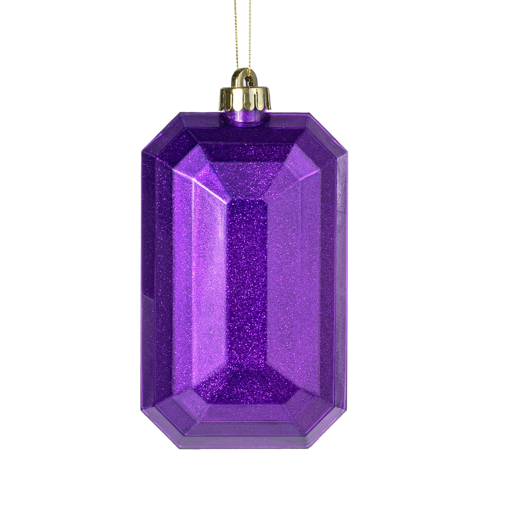 7" Rectangle Gem Ornament: Glitter Inside Purple