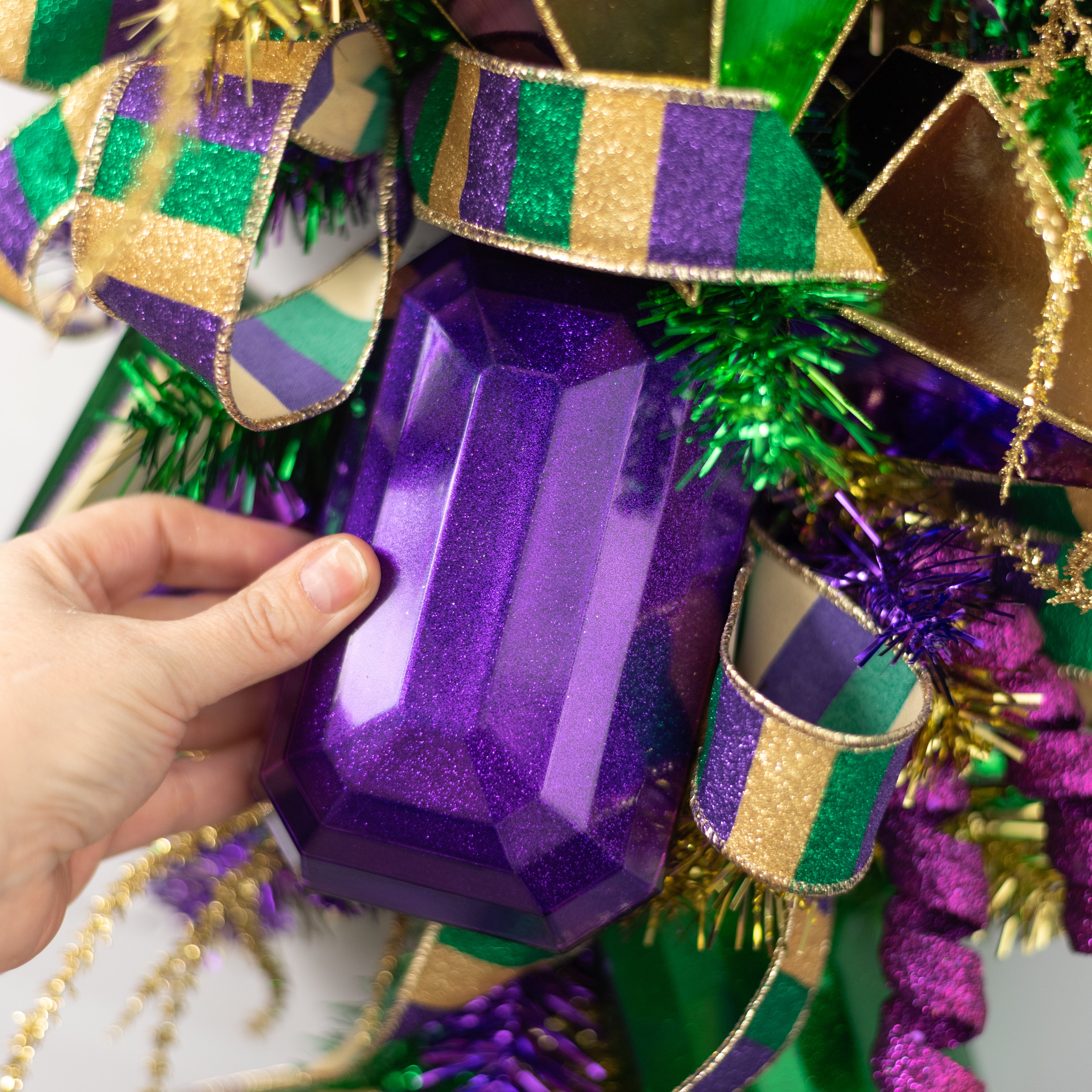 7" Rectangle Gem Ornament: Glitter Inside Purple