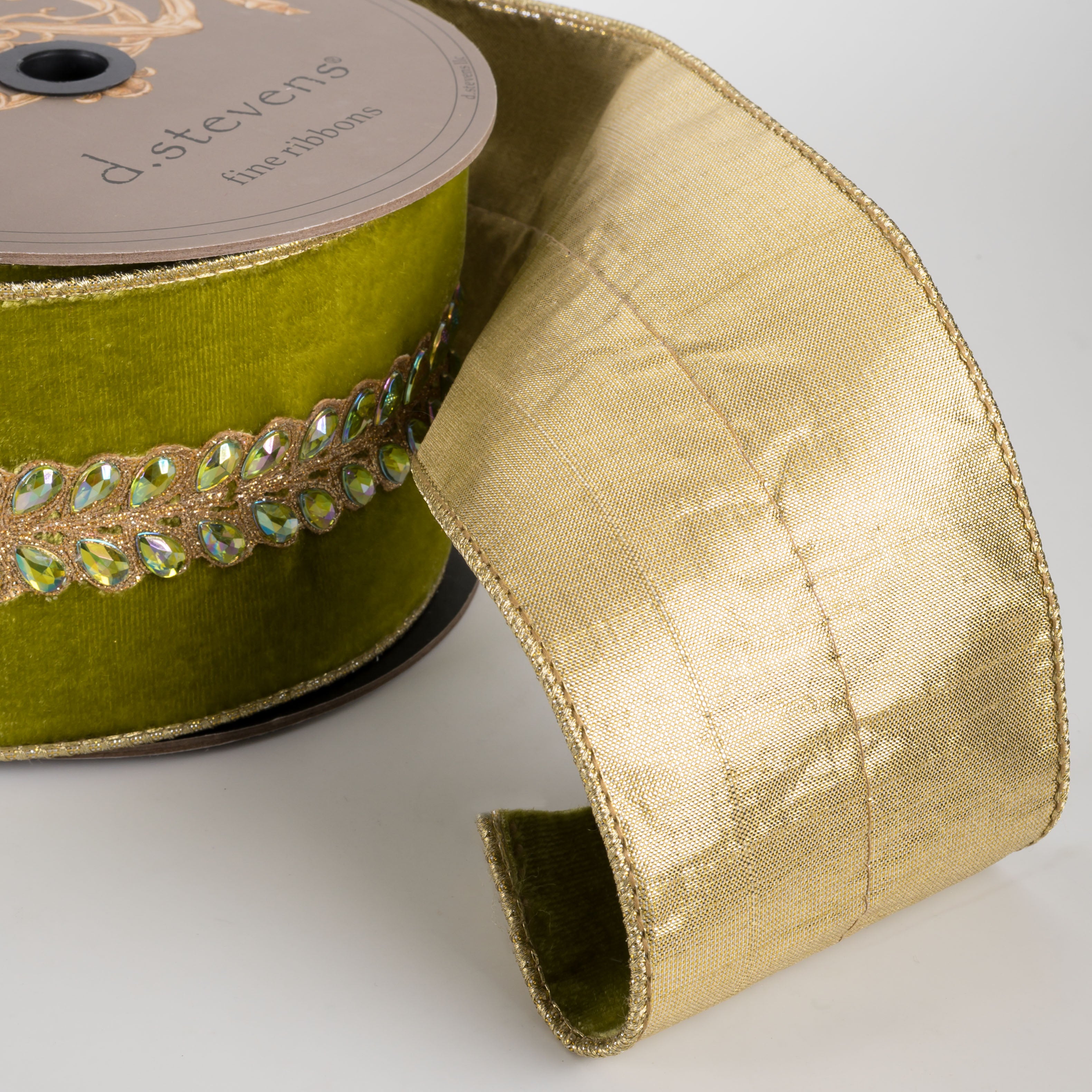 [D Stevens] 4" Honey Locust Jewels Velvet Gold Back Ribbon: Lime (5 Yards)