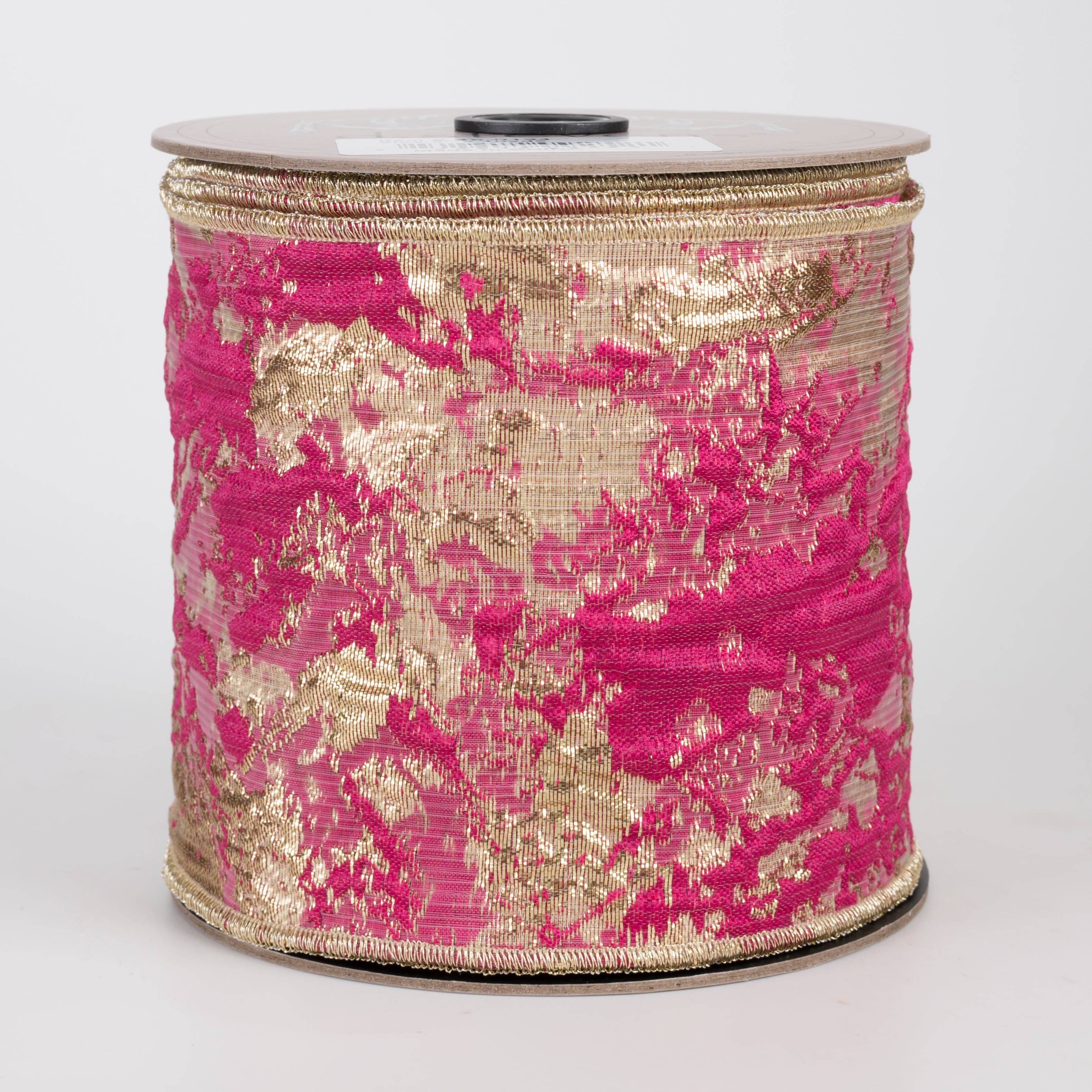 [D Stevens] 4" Abstract Raised Jacquard Ribbon: Fuchsia & Gold (10 Yards)