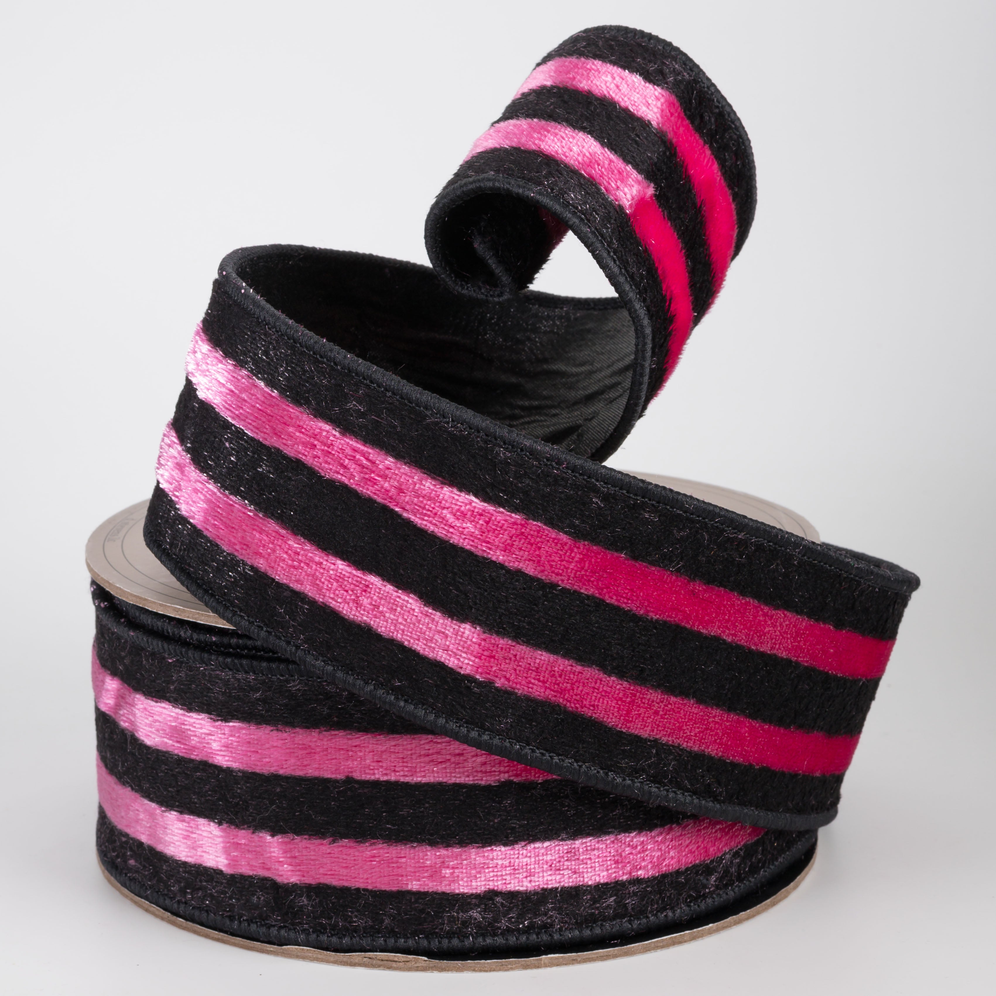 [D Stevens] 2.5" Ice Velvet Stripe Ribbon: Pink & Black (10 Yards)