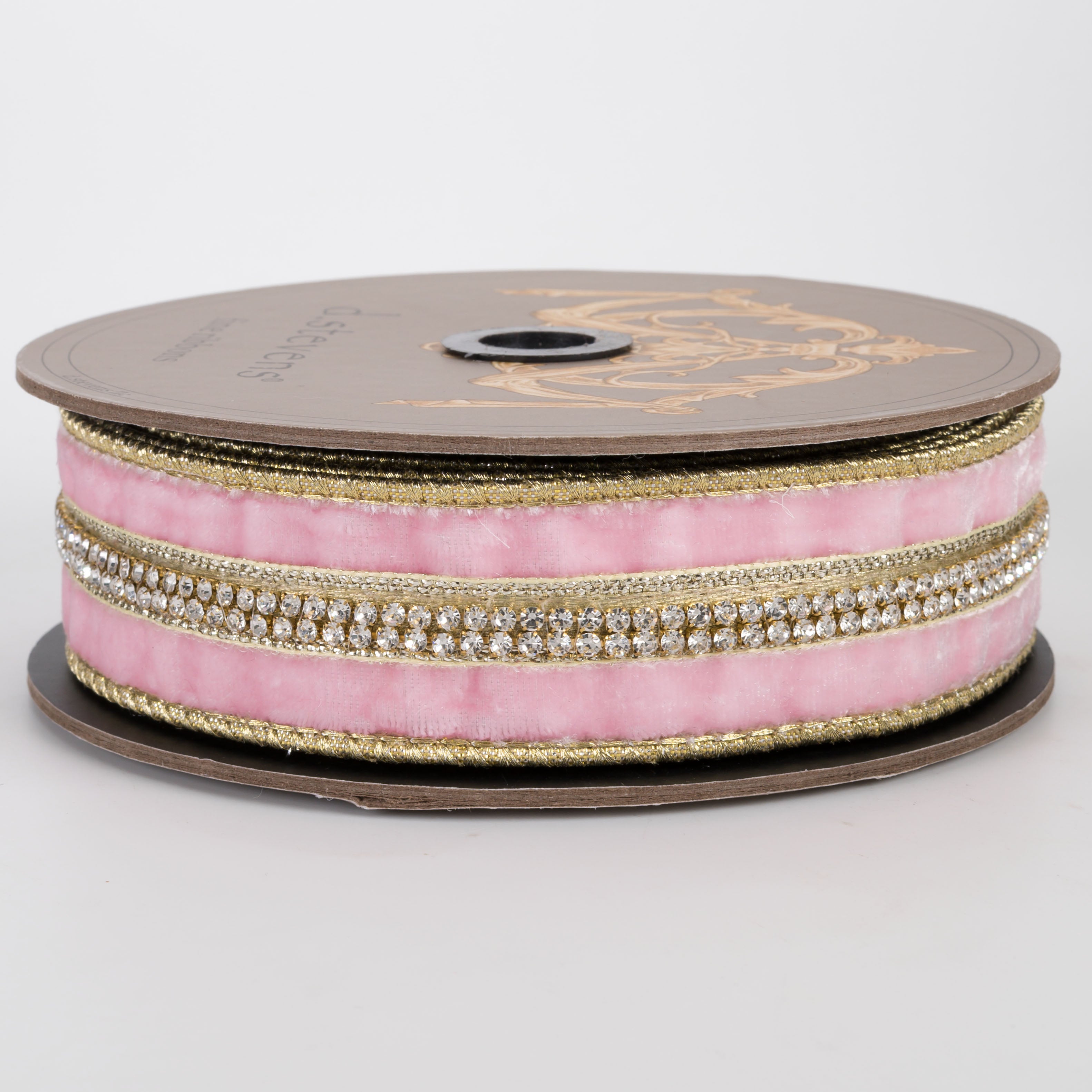 [D Stevens] 1.5" Velvet Iris Crystal Jewel Trim Ribbon: Strawberry Pink (5 Yards)