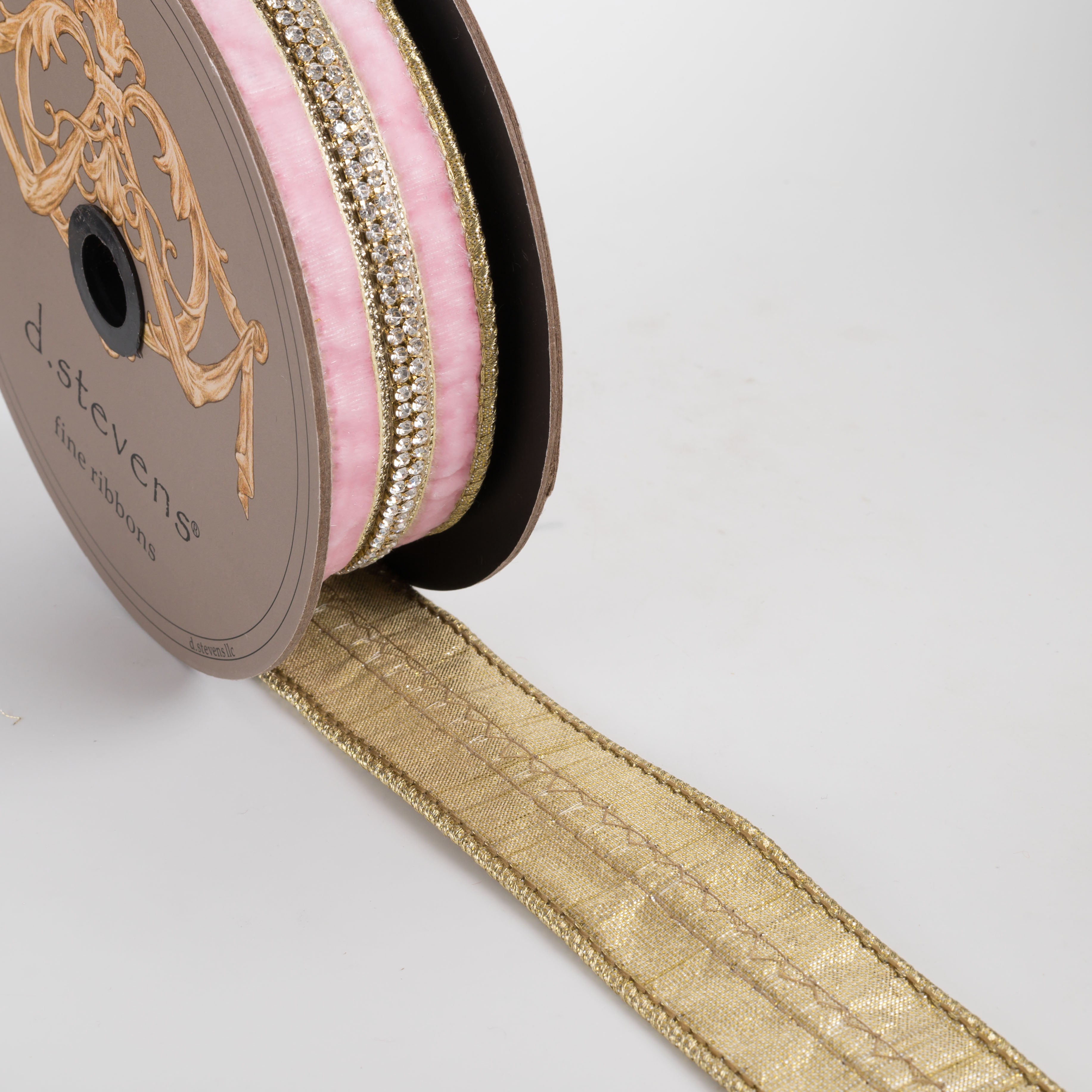 [D Stevens] 1.5" Velvet Iris Crystal Jewel Trim Ribbon: Strawberry Pink (5 Yards)