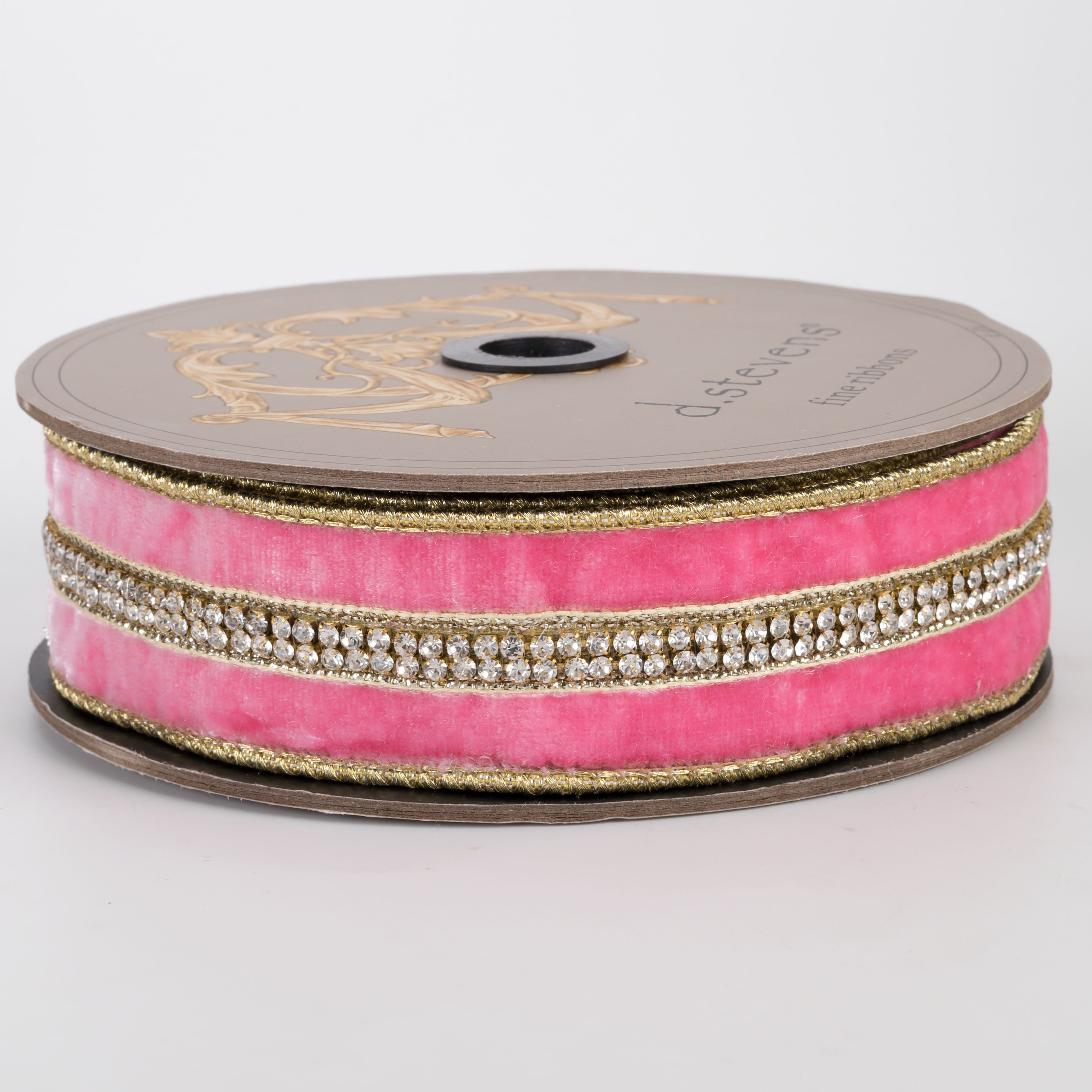 [D Stevens] 1.5" Velvet Iris Crystal Jewel Trim Ribbon: Pink Lemonade (5 Yards)