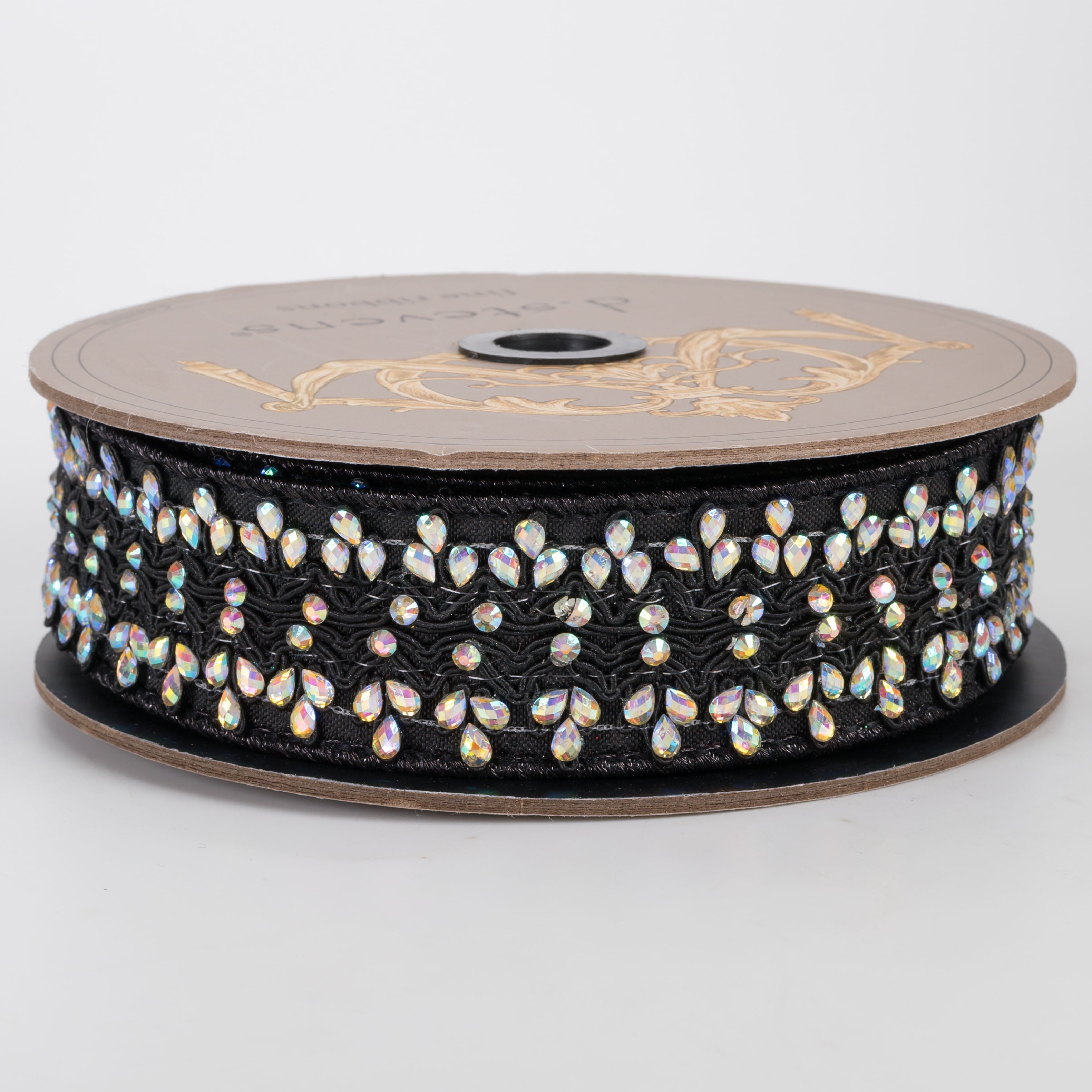 [D Stevens] 1.5" Metallic Dupioni Iris Jewel Ribbon: Black (5 Yards)