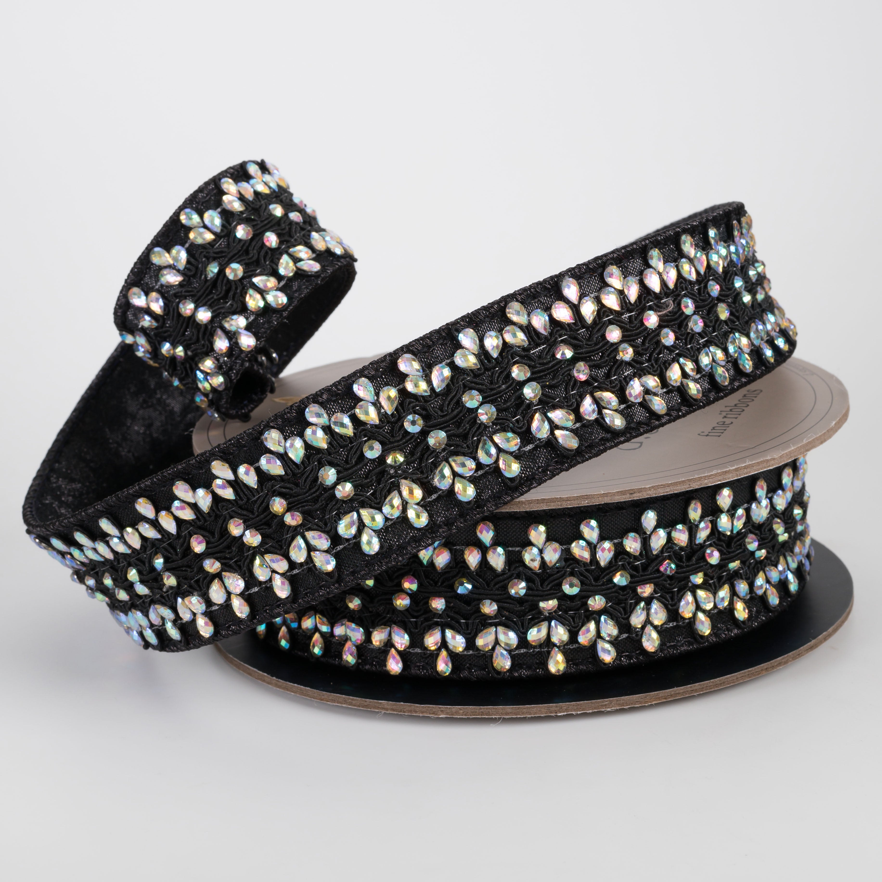 [D Stevens] 1.5" Metallic Dupioni Iris Jewel Ribbon: Black (5 Yards)