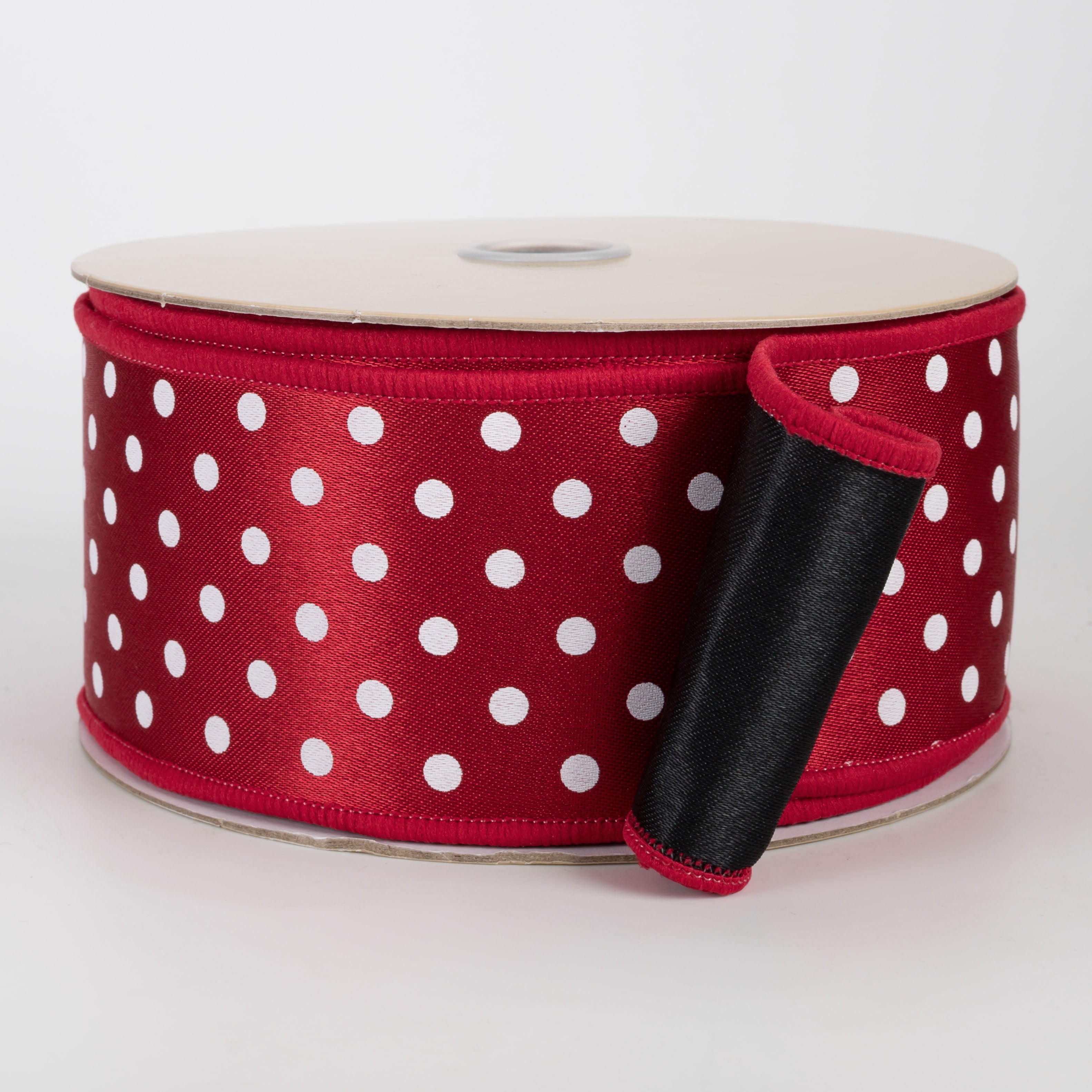 2.5" Double Sided Fused Small Polka Dot Ribbon: Red & Black (10 Yards)