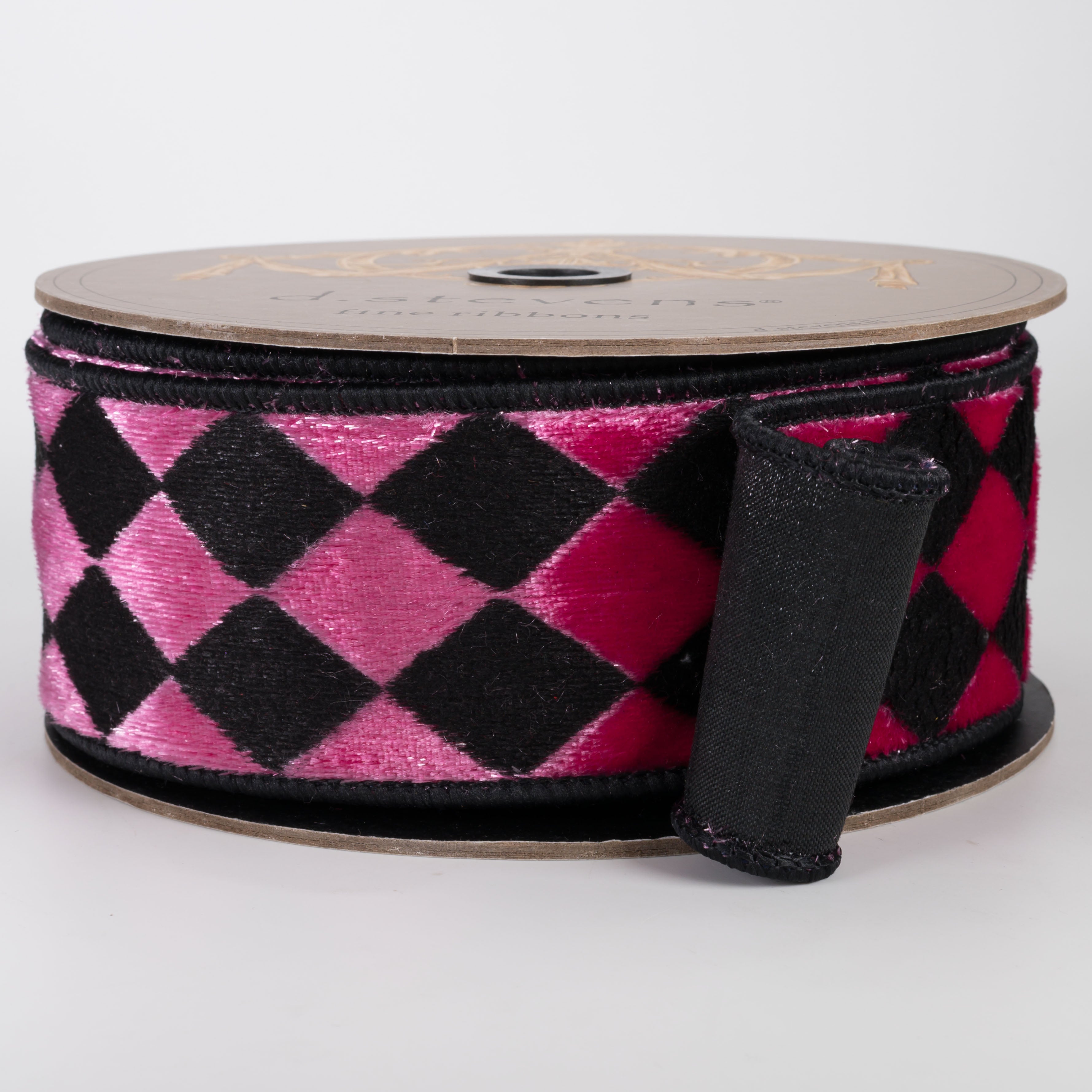 [D Stevens] 2.5" Ice Velvet Harlequin Ribbon: Pink & Black (10 Yards)