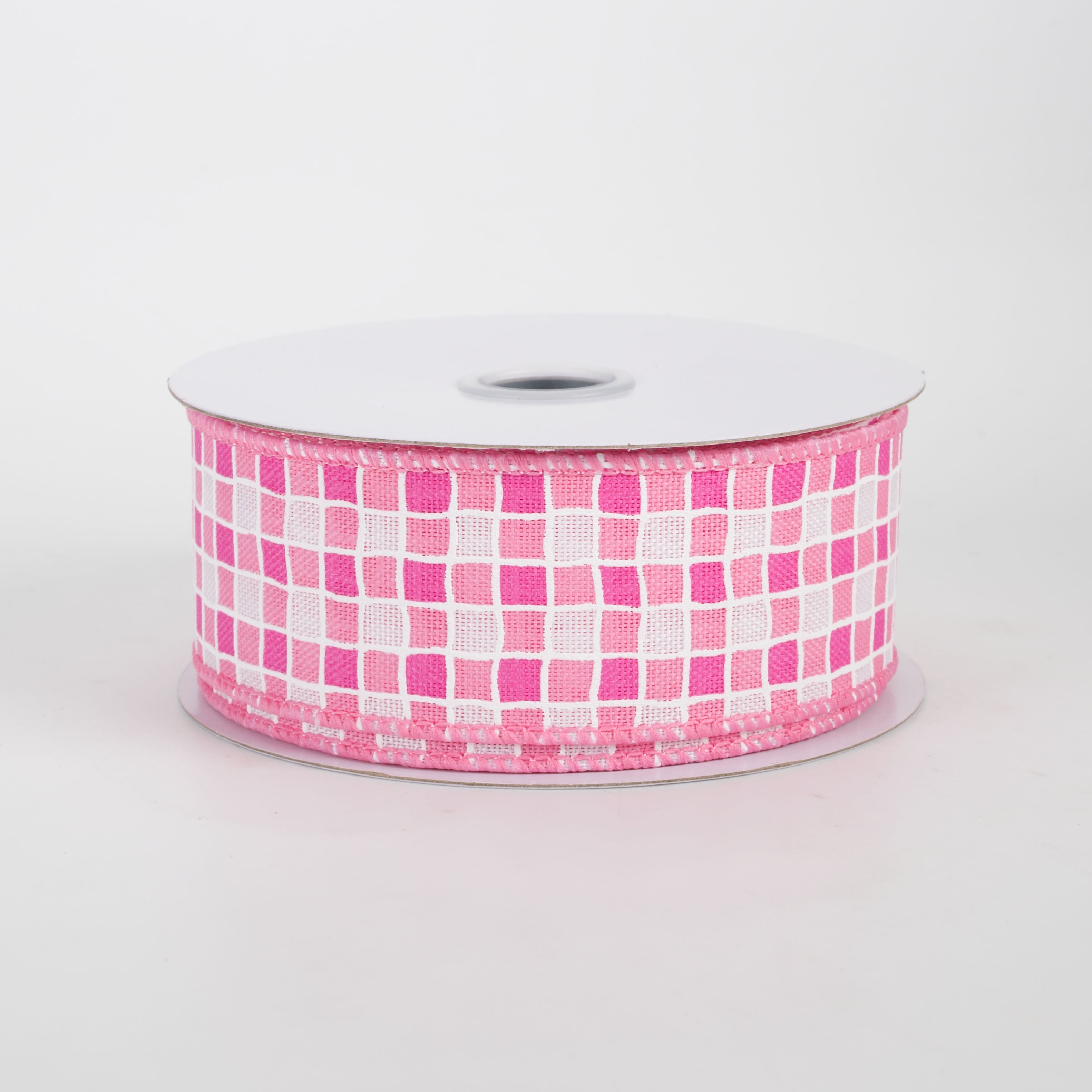 1.5" Small Check Raised Lines Ribbon: Pinks & White (10 Yards)