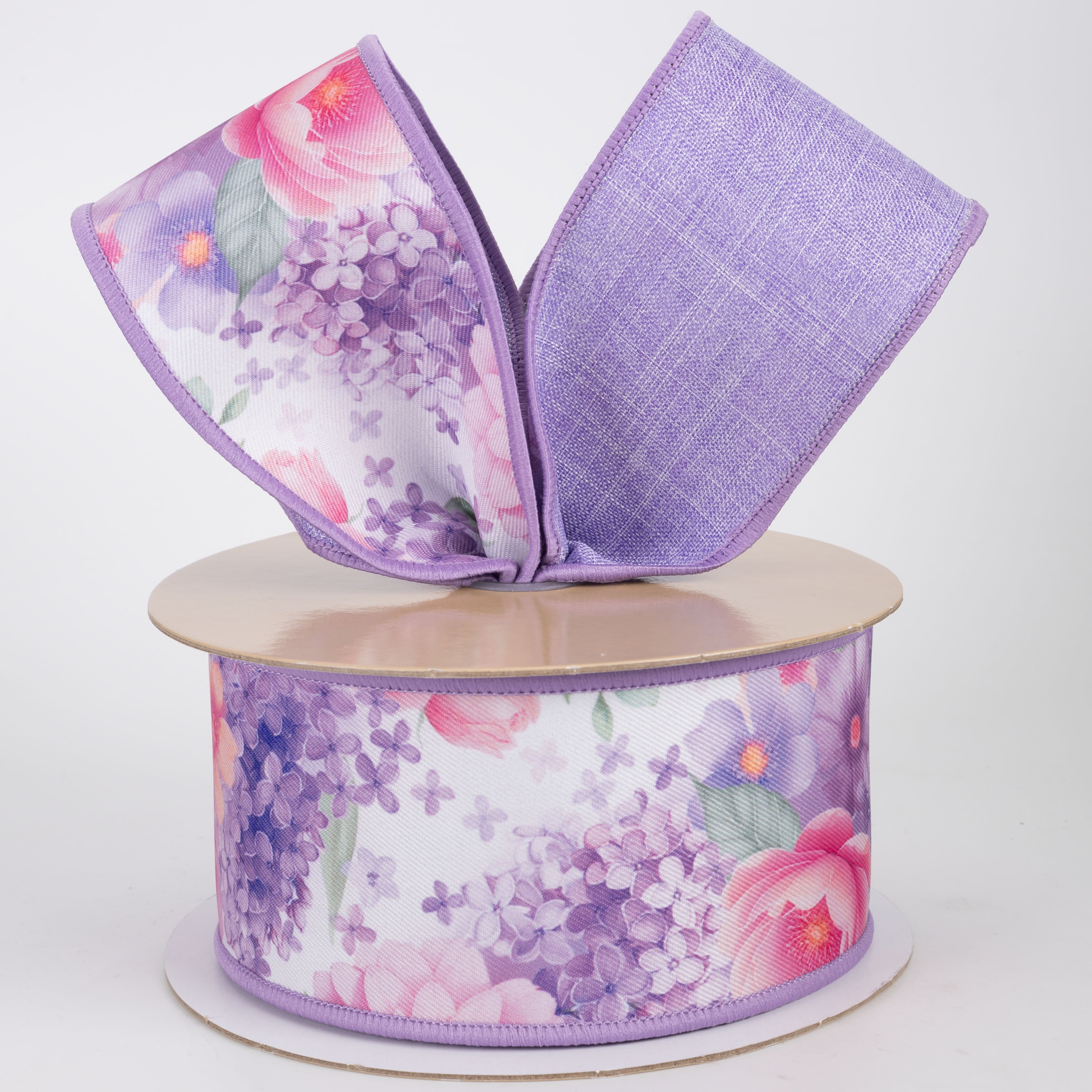 2.5" Double Sided Fused Watercolor Florals Ribbon: Lavender (10 Yards)