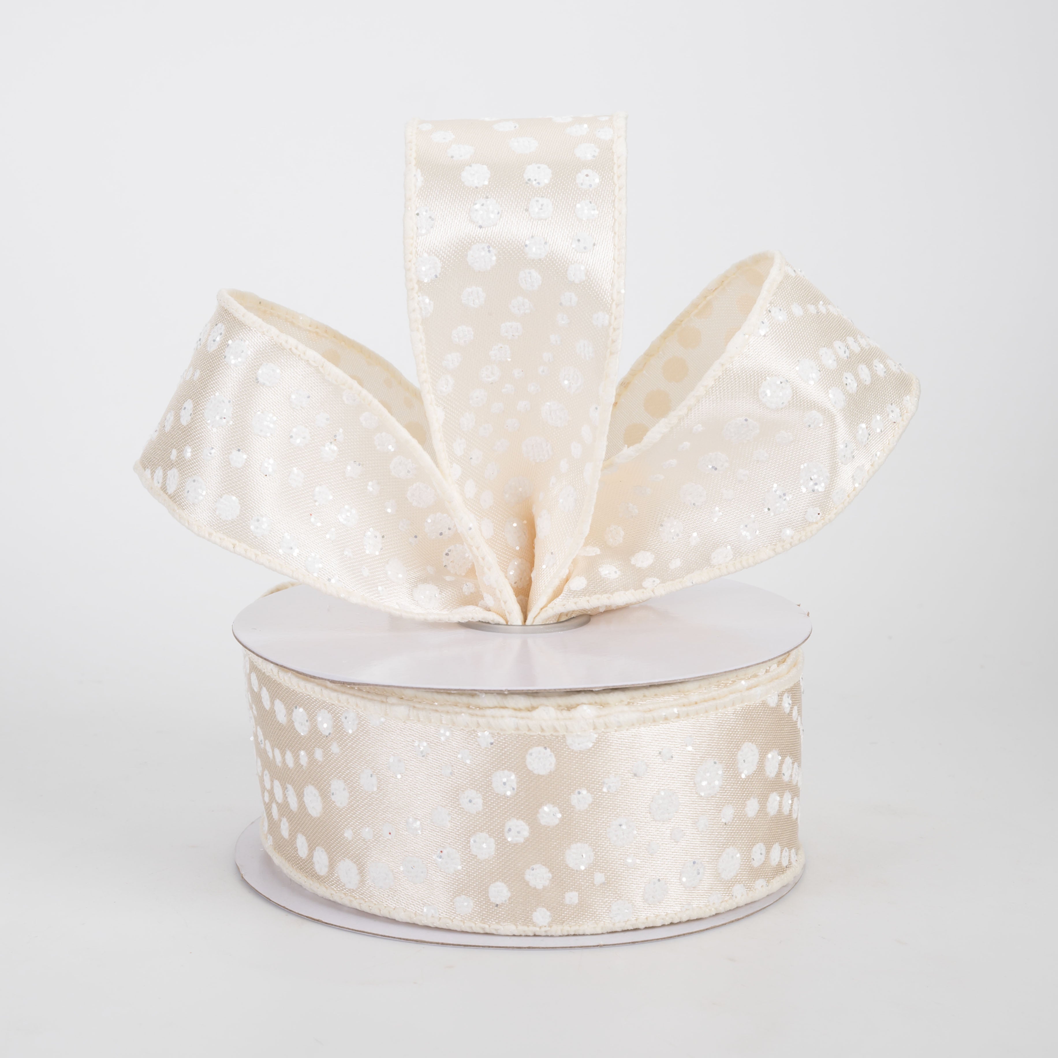 1.5" Raised Wavy Polka Dots Ribbon: White on Ivory (10 Yards)