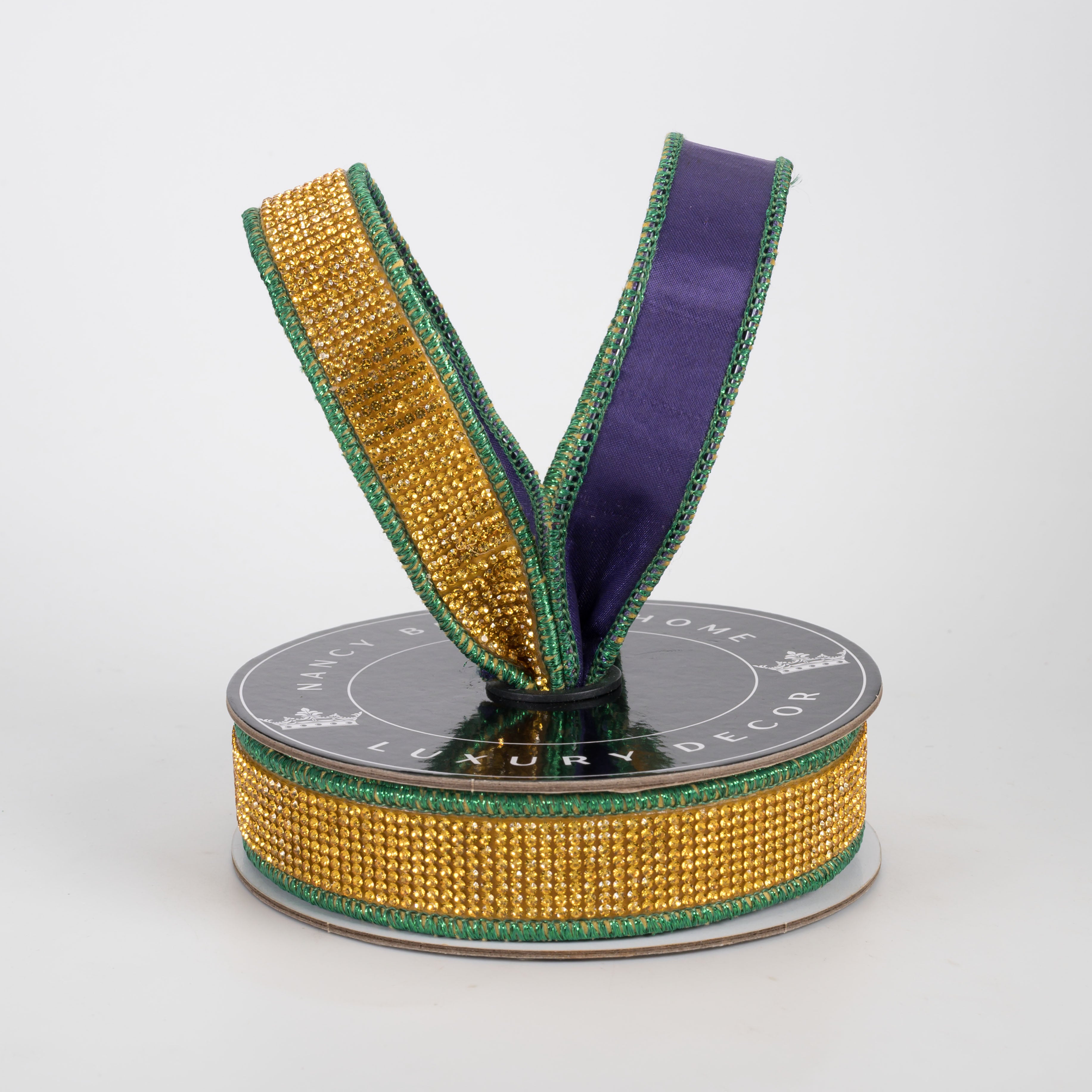 [Nancy Brown] 1" Double Sided Mardi Gras Bling Ribbon (5 Yards)