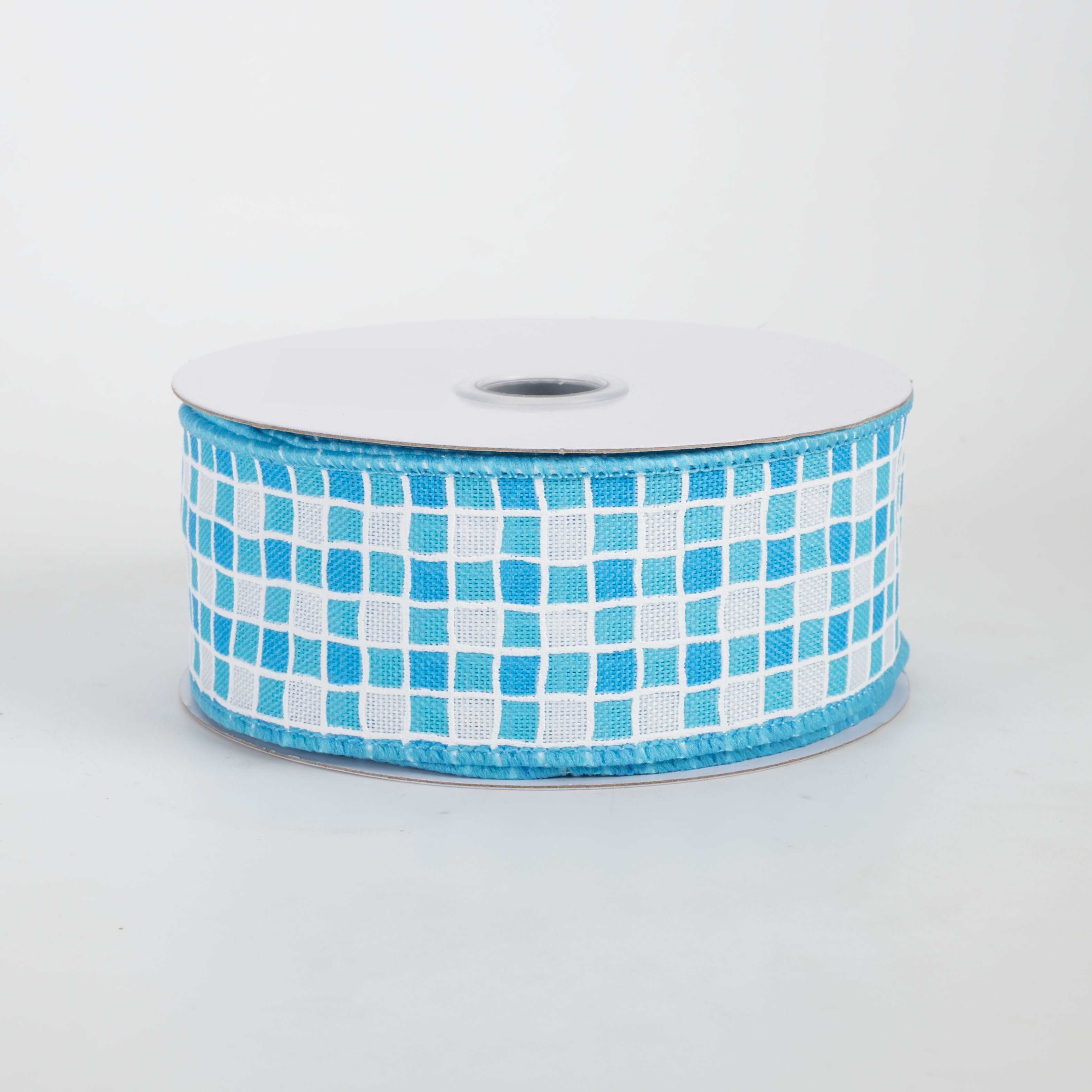 1.5" Small Check Raised Lines Ribbon: Blues & White (10 Yards)