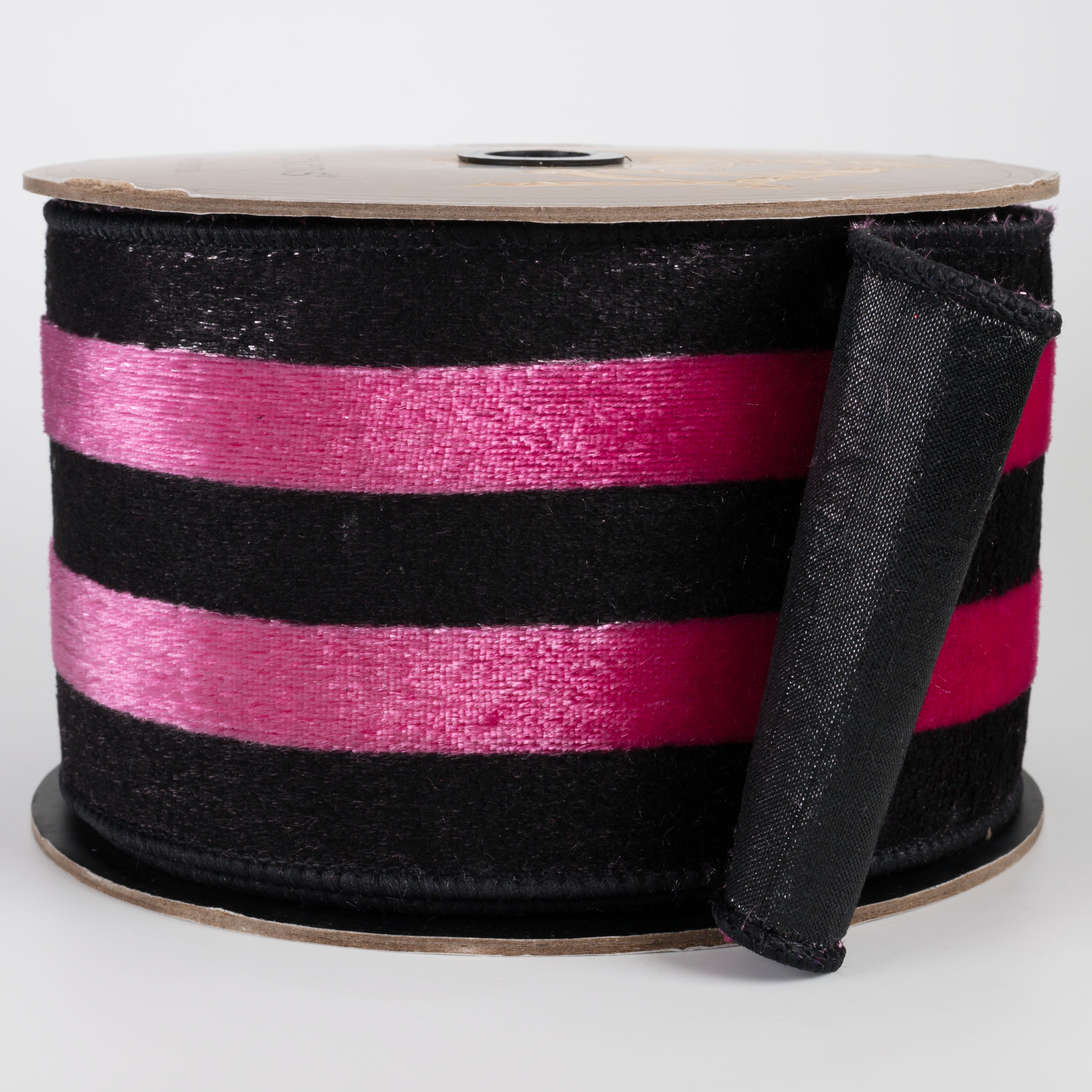[D Stevens] 4" Ice Velvet Stripe Ribbon: Pink & Black (10 Yards)