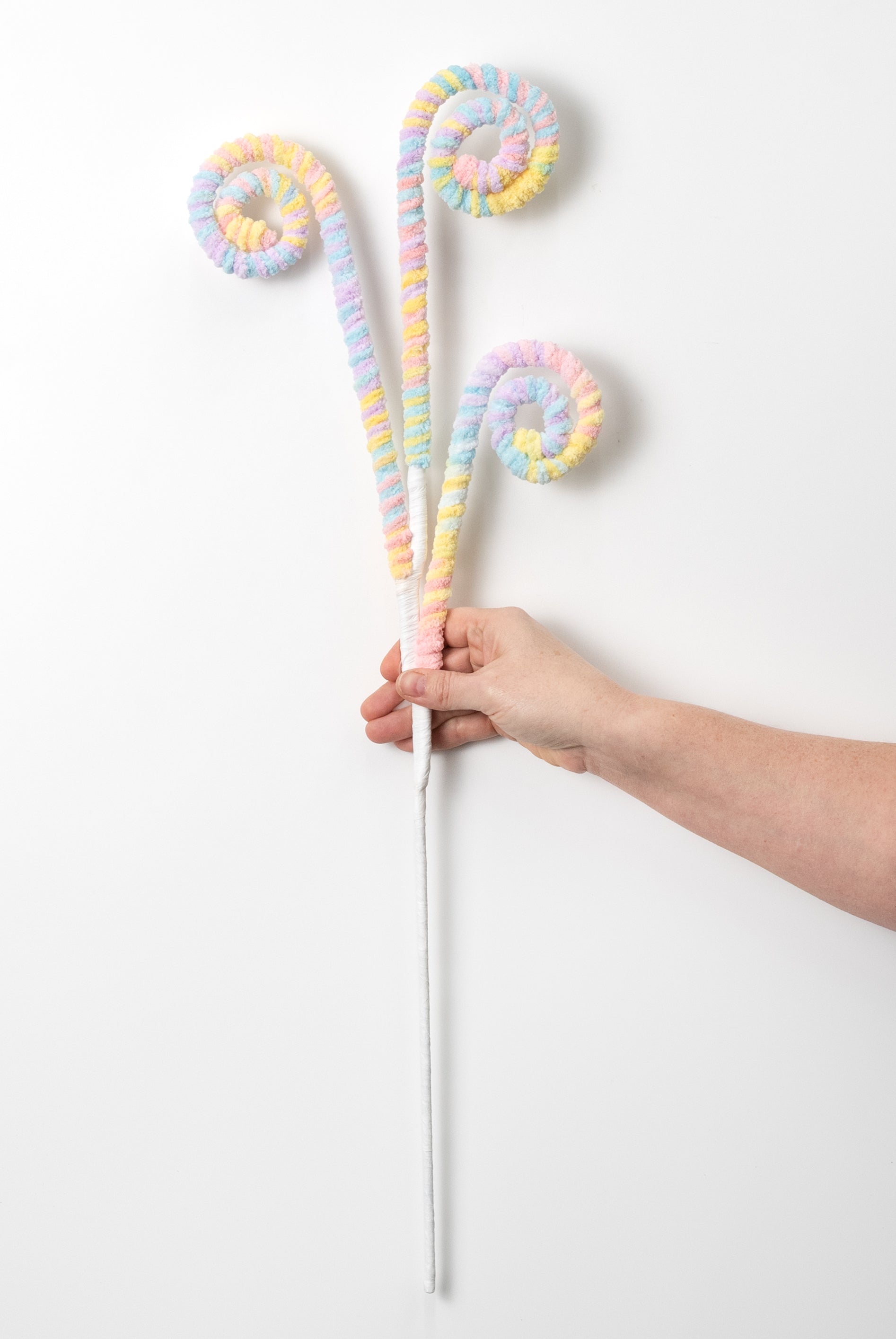 28" Pastel Chenille Stripes Curly Spray