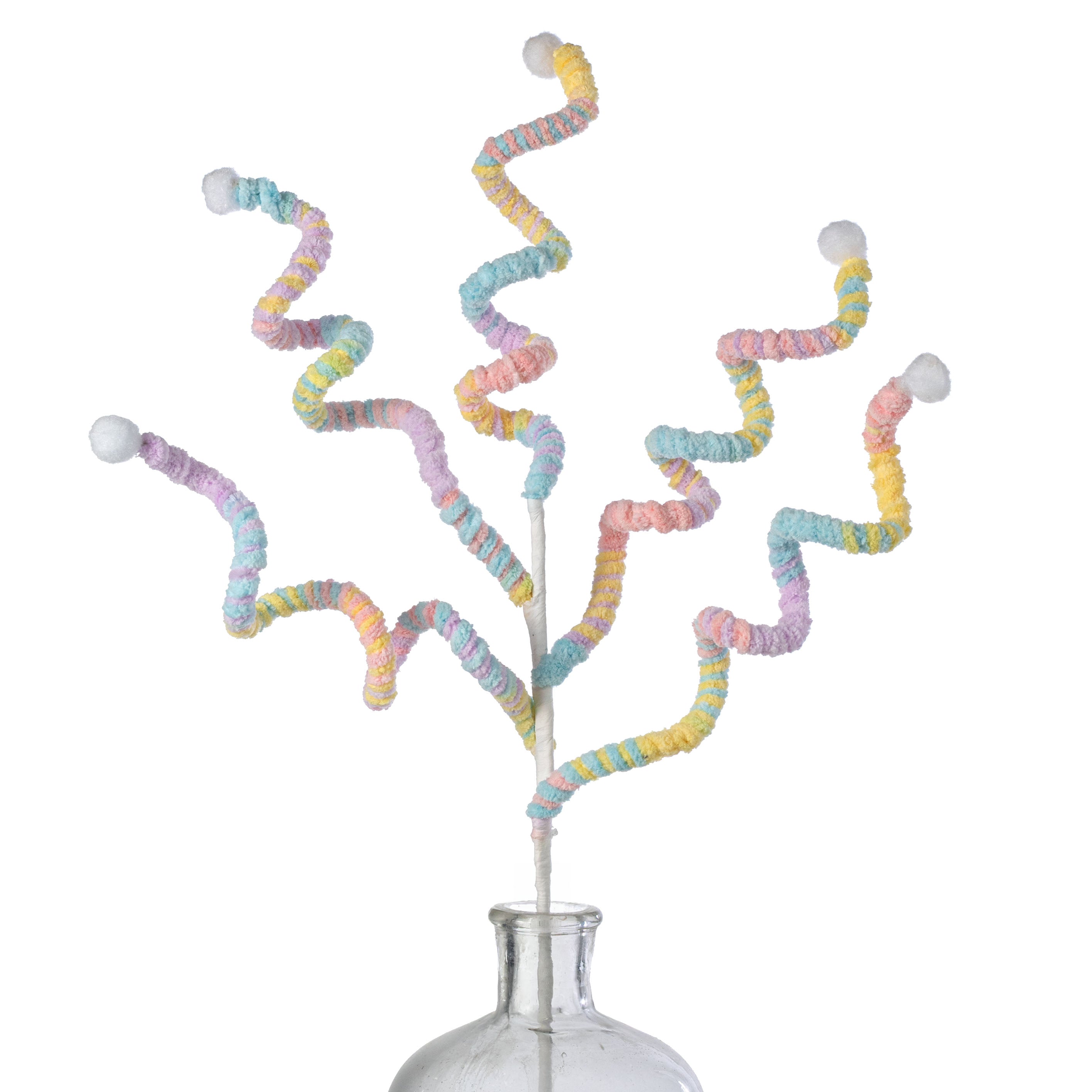27" Pastel Chenille Stripes Twirled Curly Spray