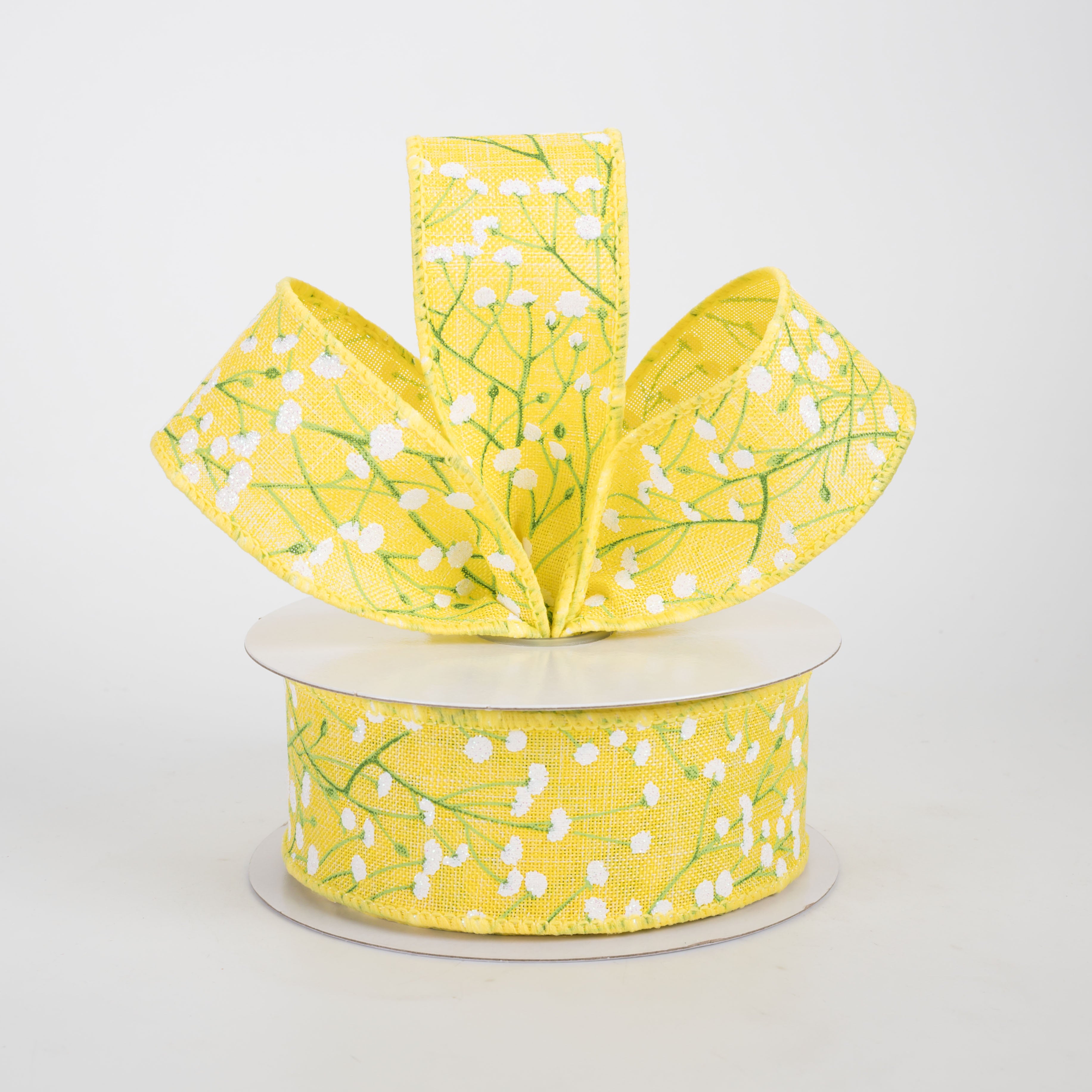 1.5" Baby's Breath Gypsophila Ribbon: Yellow (10 Yards)