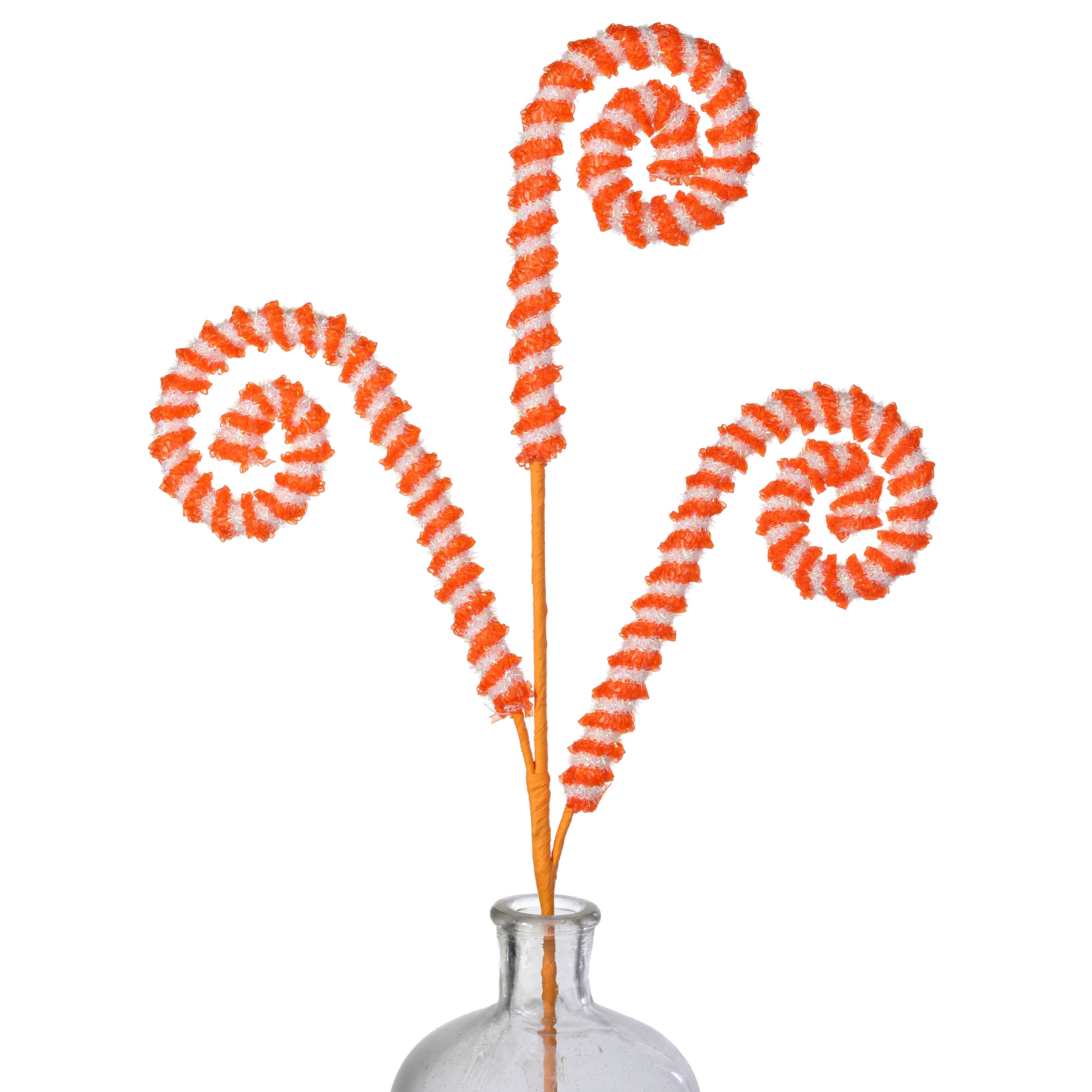 28" Stripe Spiral Curly Spray: Orange & Iridescent White