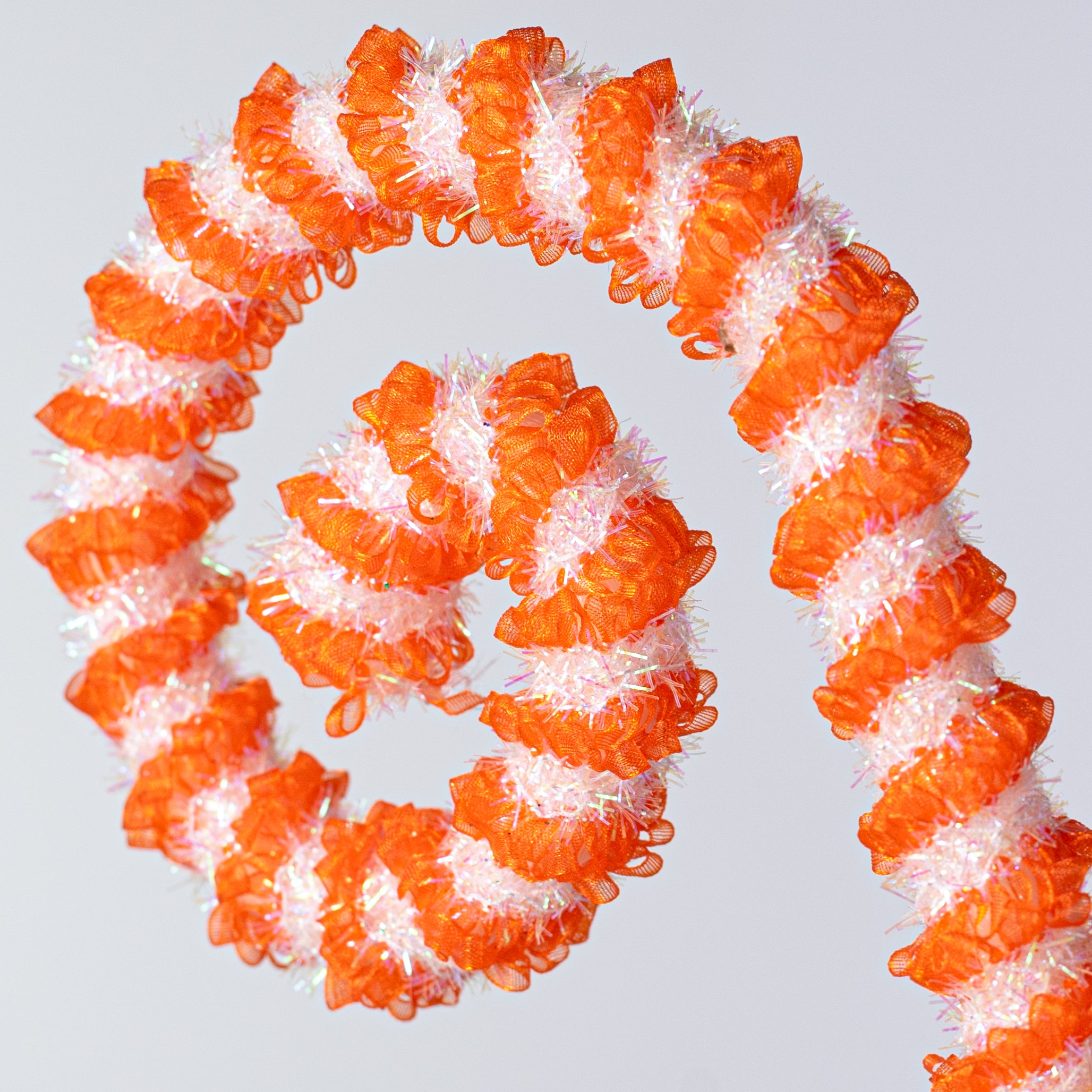 28" Stripe Spiral Curly Spray: Orange & Iridescent White