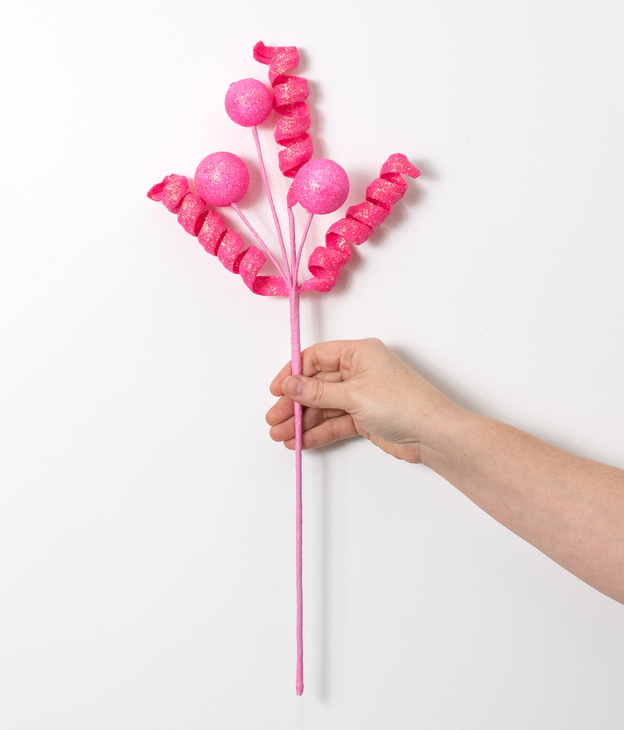 18" Glitter Ball & Curly Pick: Iridescent Hot Pink