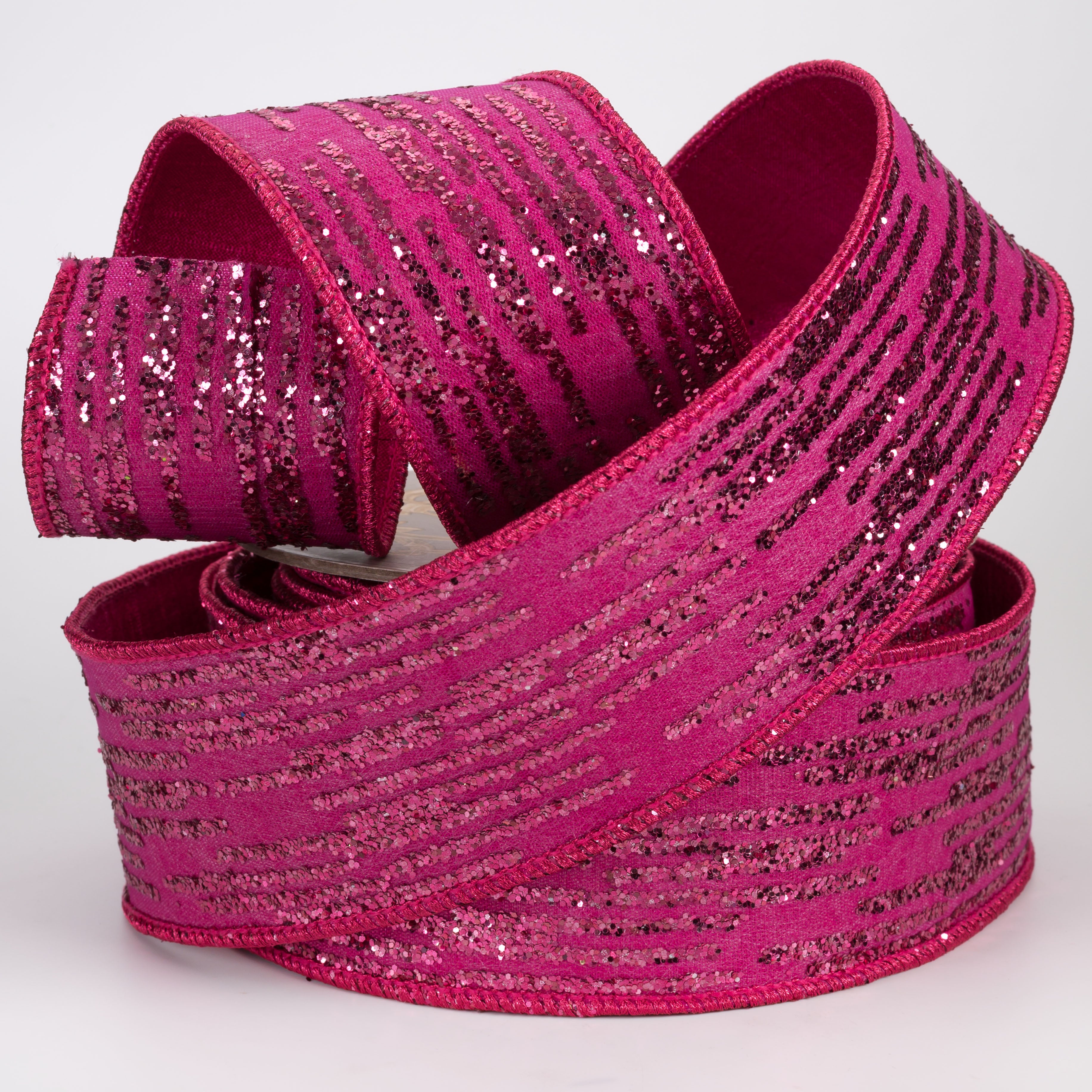[D Stevens] 2.5" Glitter Streak Stripes Ribbon: Hot Pink (10 Yards)