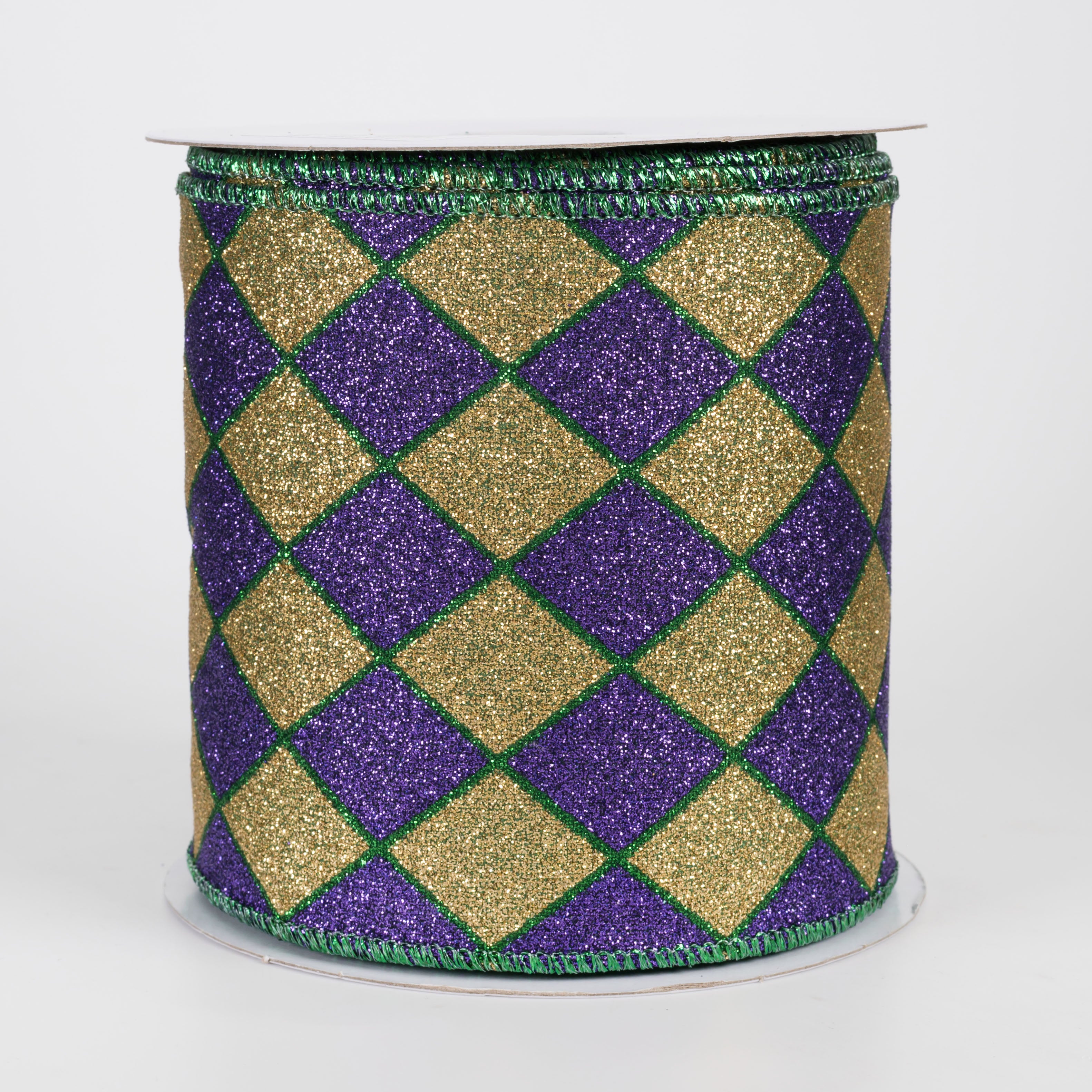 4" Harlequin Glitter Diamond Ribbon: Mardi Gras (10 Yards)