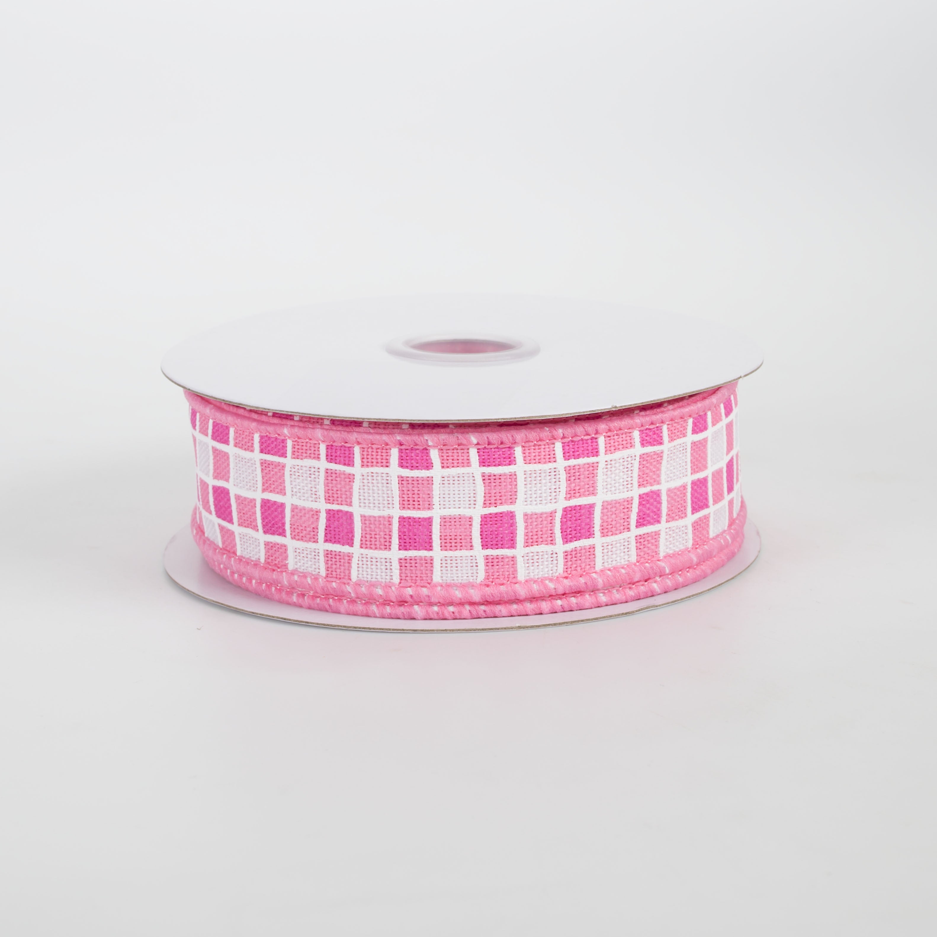 7/8" Small Check Raised Lines Ribbon: Pinks & White (10 Yards)